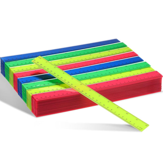 Zonon 500 Pcs 12 Inch Plastic Ruler Assorted Colors Rulers with Centimeters Millimeter and Inches Shatterproof Straightedge Bulk for Classroom School Home Office Kids