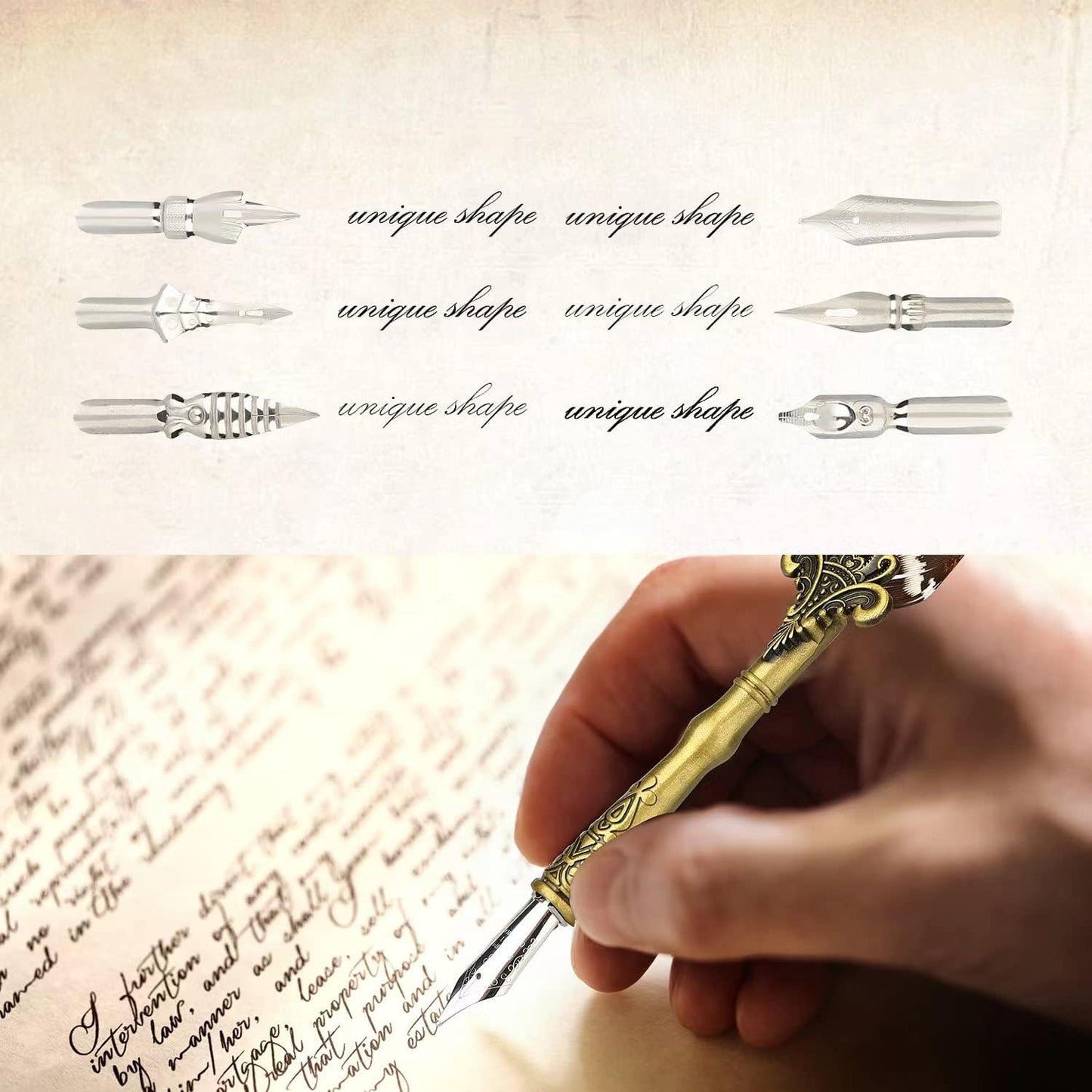 Quill Pen and Ink Set Feather Pen with Ink and 6pcs Nibs Calligraphy Pens for Beginners for Lettering,Drawing, Journaling, Signing, Invitation HO-Q-300