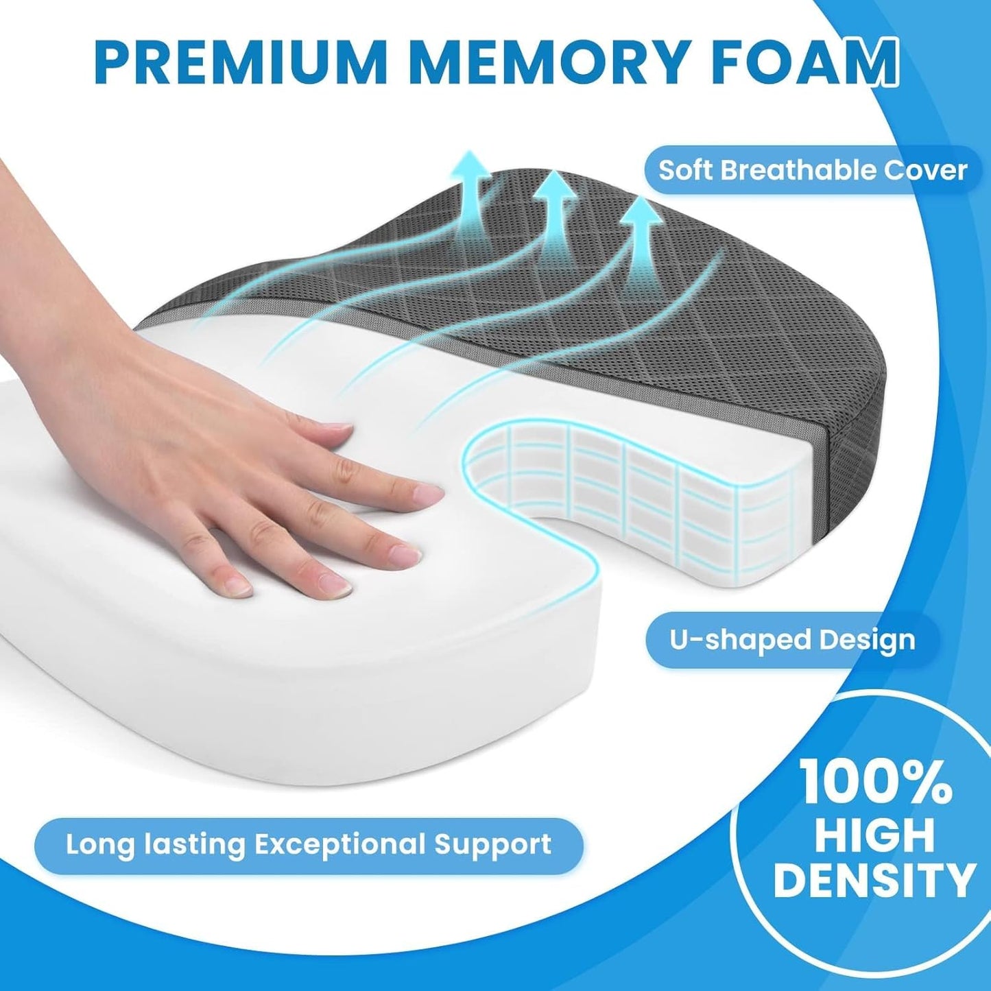 TushGuard Office Chair Cushions with Handles, Back&Seat Cushion, Sciatica & Back Coccyx Tailbone Discomfort Easing Chair Pad, Memory Foam Lumbar Support Pillow for Gaming, Desk, Car (Grey, X-Large)