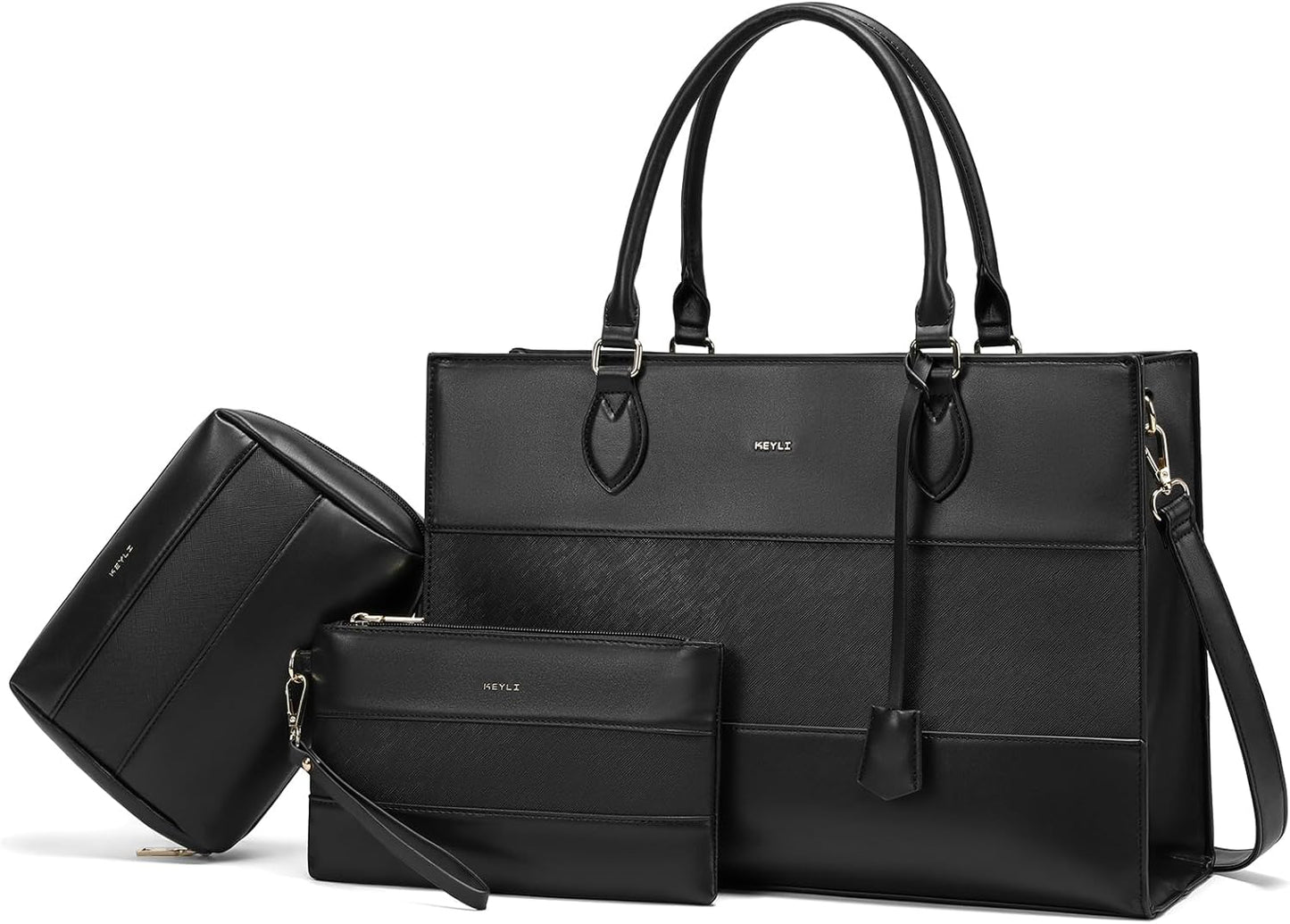 Keyli 3pc Sets Laptop Bag for Women,15.6 Inch Work Tote Bags Waterproof Leather Business Computer Briefcase Shoulder Handbag