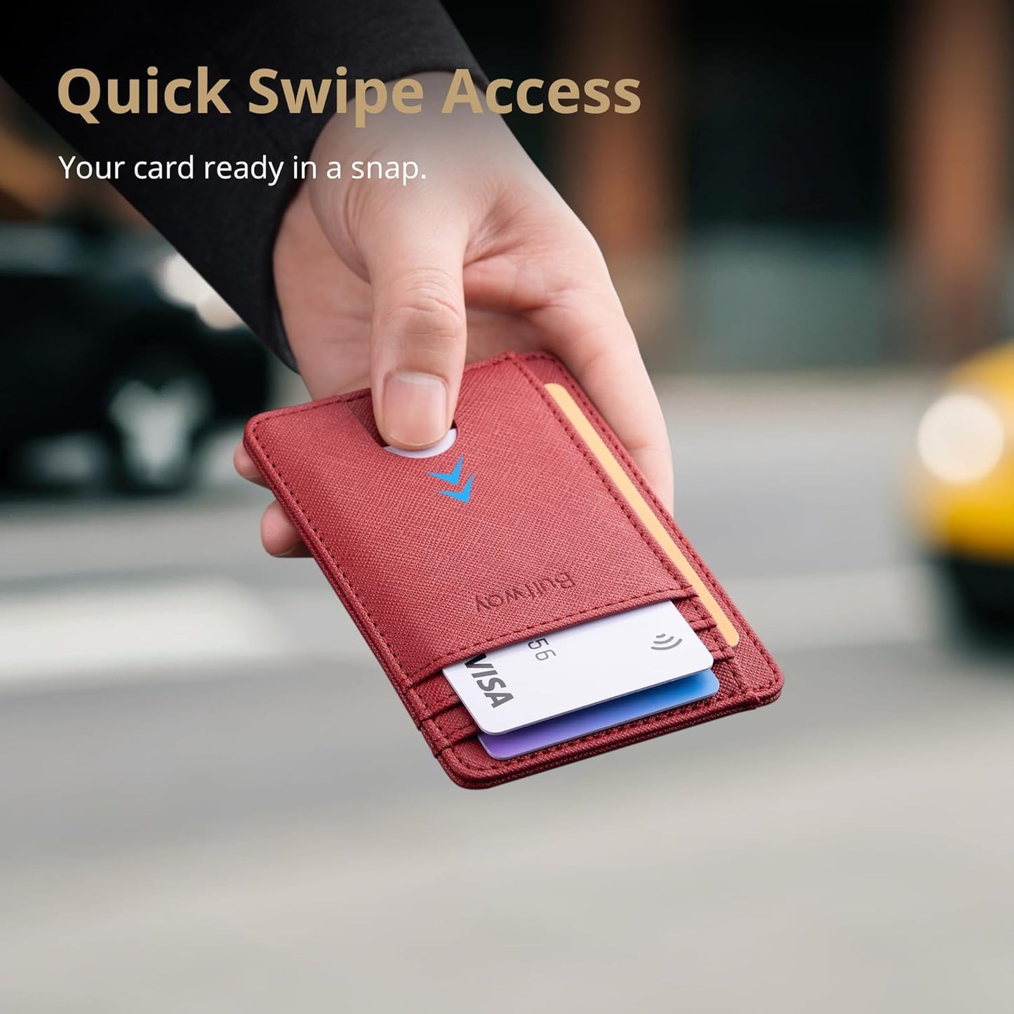 Buffway Slim Minimalist Front Pocket RFID Blocking Leather Wallets for Men and Women - Cross Red