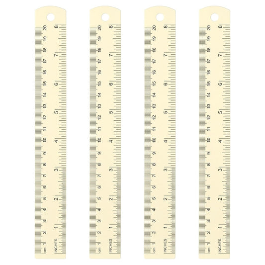 HARFINGTON 4pcs Metal Straight Ruler 20cm Metric SAE Aluminum Alloy Measuring Rulers Scale Tool with Hole for Measure Study Reading Classroom Office, White