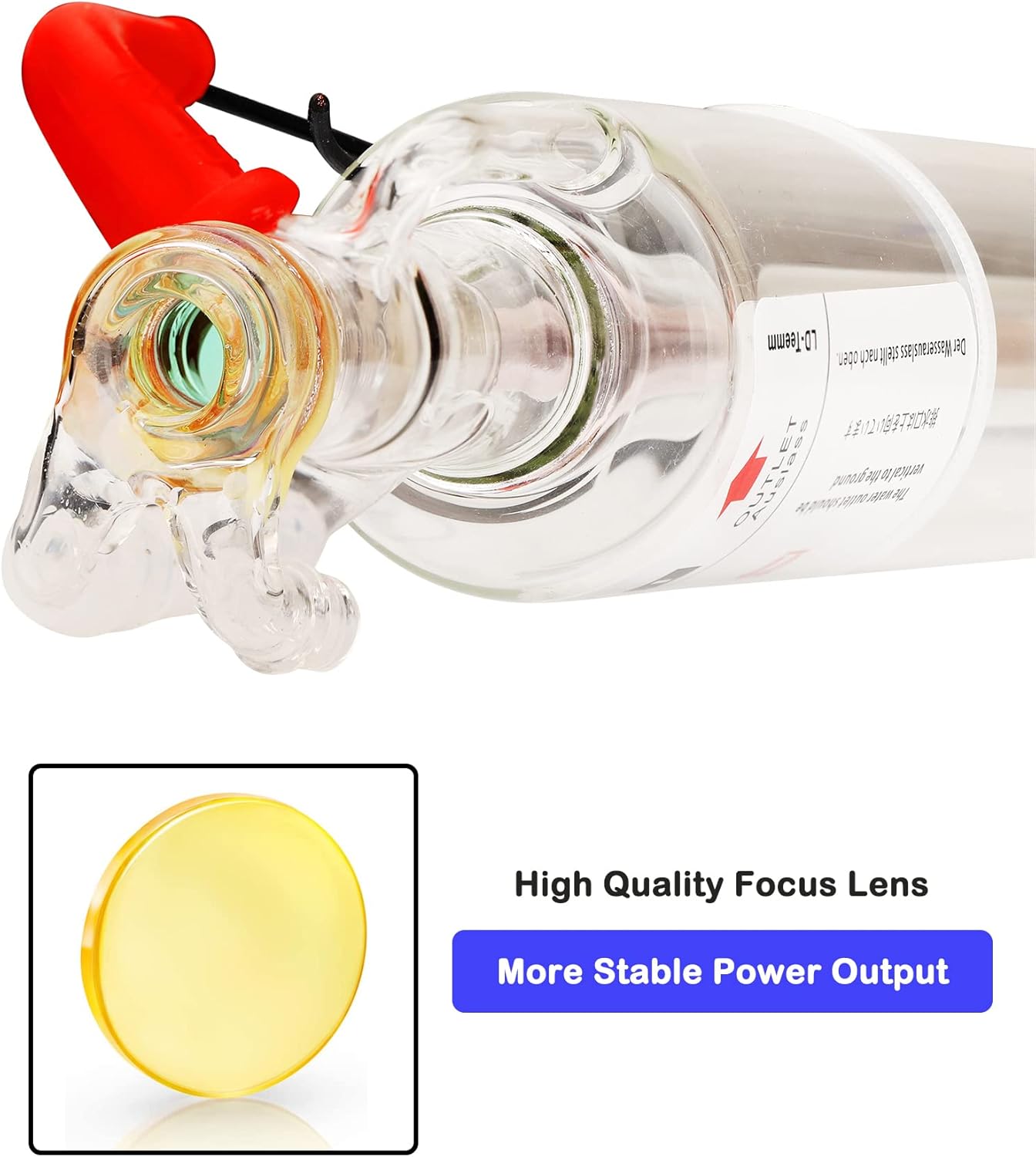 LD-Teemm CO2 Laser Tube, 30W CO2 Laser Tube with Coating 30 watt Length 600mm Dia. 50mm, Wire Pre-Connected for CO2 Laser Cutter Laser Engraving Cutting Machine