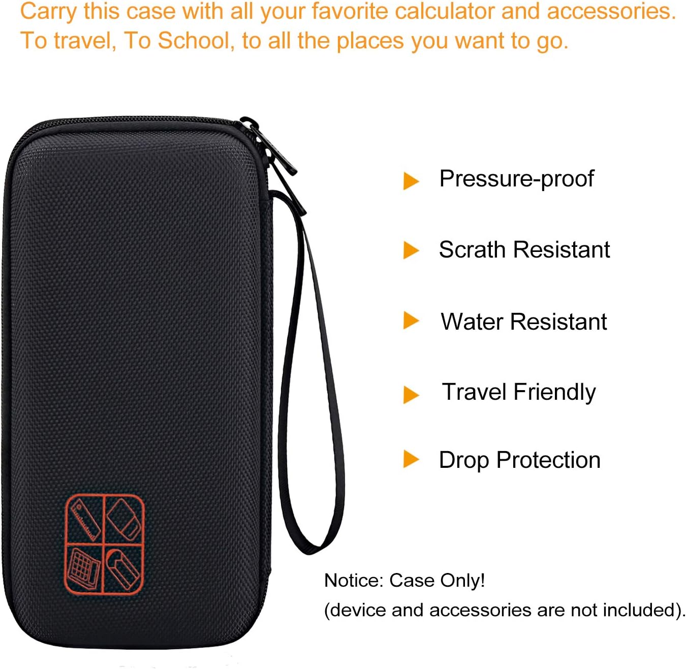 BOVKE Hard Case for TI-30XIIS TI-30XS TI-30Xa TI-36X Pro Scientific Calculator, Black+Orange
