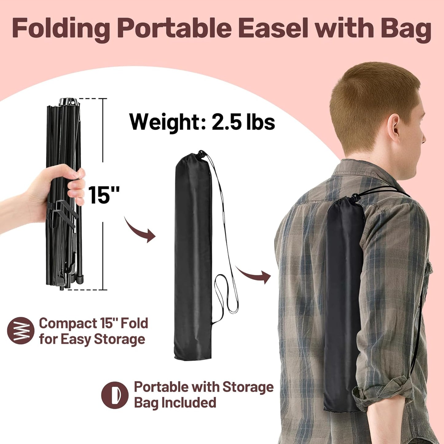 2Pack Black Easel Stand for Sign & Poster - 63" Adjustable Metal Display Easels for Wedding Welcome Signs, Painting, Canvas, Art & Picture - Portable Folding Tripod with Carry Bag, Holds 5 Lbs