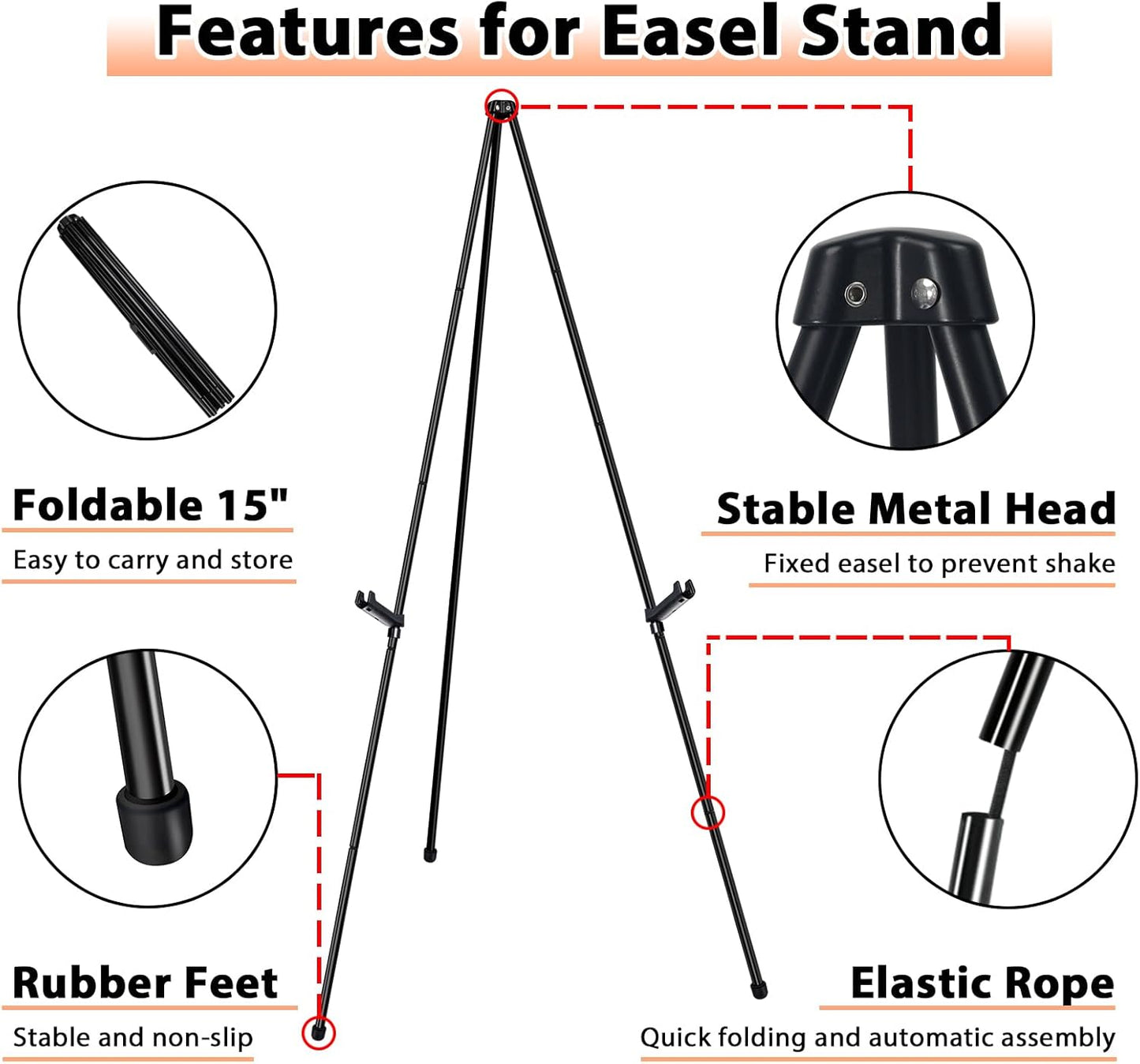 Instant Display Easel Stand - 63" Tripod Collapsible Portable Artist Floor Easel - Easy Folding Telescoping Adjustable Art Poster Metal Stand for Display Show (1 Pack)