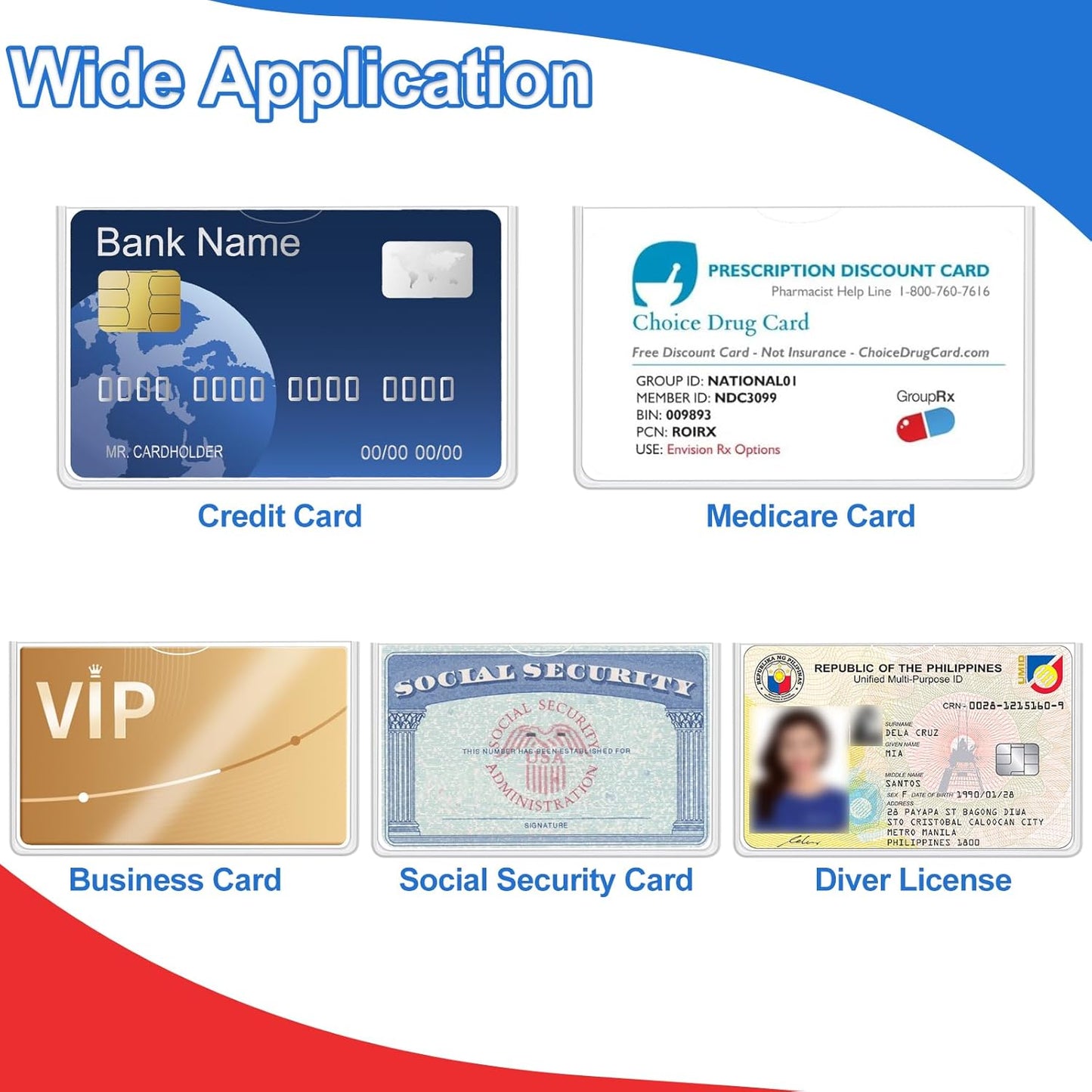 Utron 16 PCS Social Security Card Protector, Clear Waterproof Credit Card Sleeve, Soft Plastic Card Sleeves, Credit Card Sleeve for Credit Card, Medicare Card, Business Card and Social Security Card