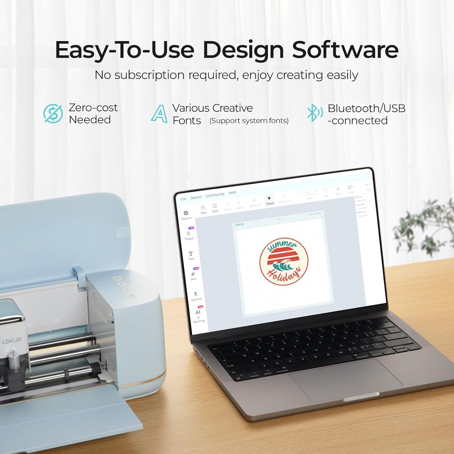 LOKLiK Cutting Machine 2 by HTVRONT - 5 in 1 Vinyl Cutter Machine with 5X Cutting Force, Cuts 100+ Materials, AI Painting, 13'' Smart Die Cutting Machine for All Crafts Cards 3D Arts Home Decor