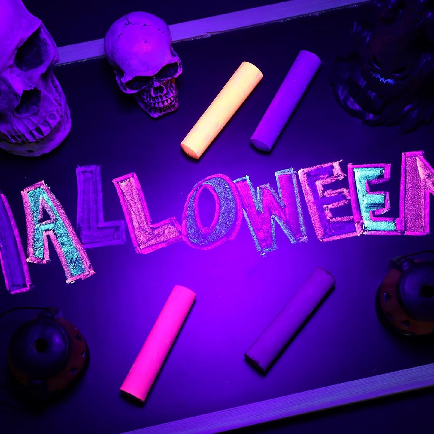 12 Pcs Glow in the Dark Chalk Under Blacklight, 6 Neon Colors Washable Dustless UV Sidewalk Chalk for Black Light Party Playground Chalkboard Birthday Gift and Outdoor Drawing (Cylindrical)