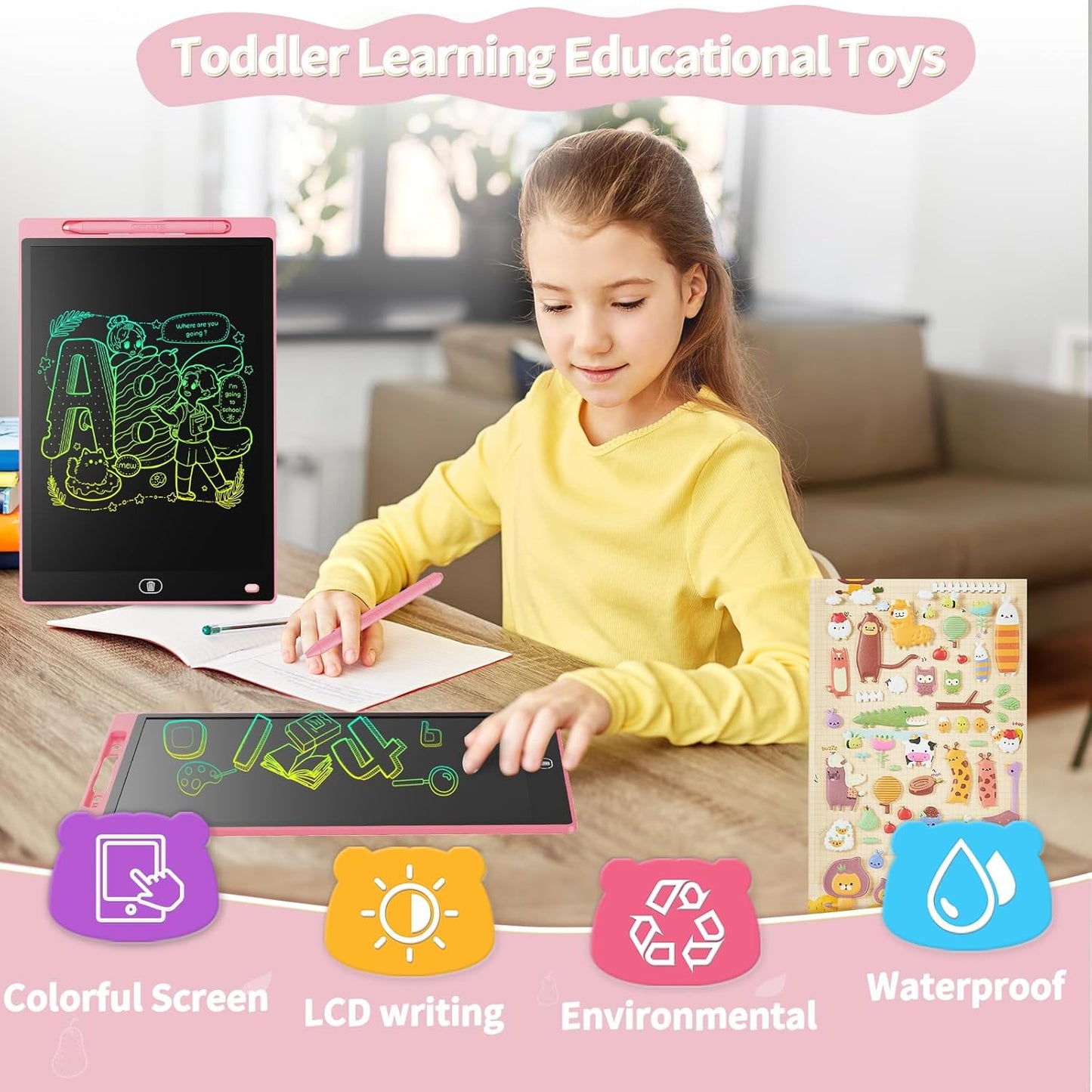 [4 Pack] Genialba LCD Writing Tablet 8.5-Inch Colorful Doodle Board, Toddler Learning Educational Toys Gifts for 3-8 Years Old Girls and Boys, Electronic Drawing Pad for Kids (Pink&Blue&Green&Purple)