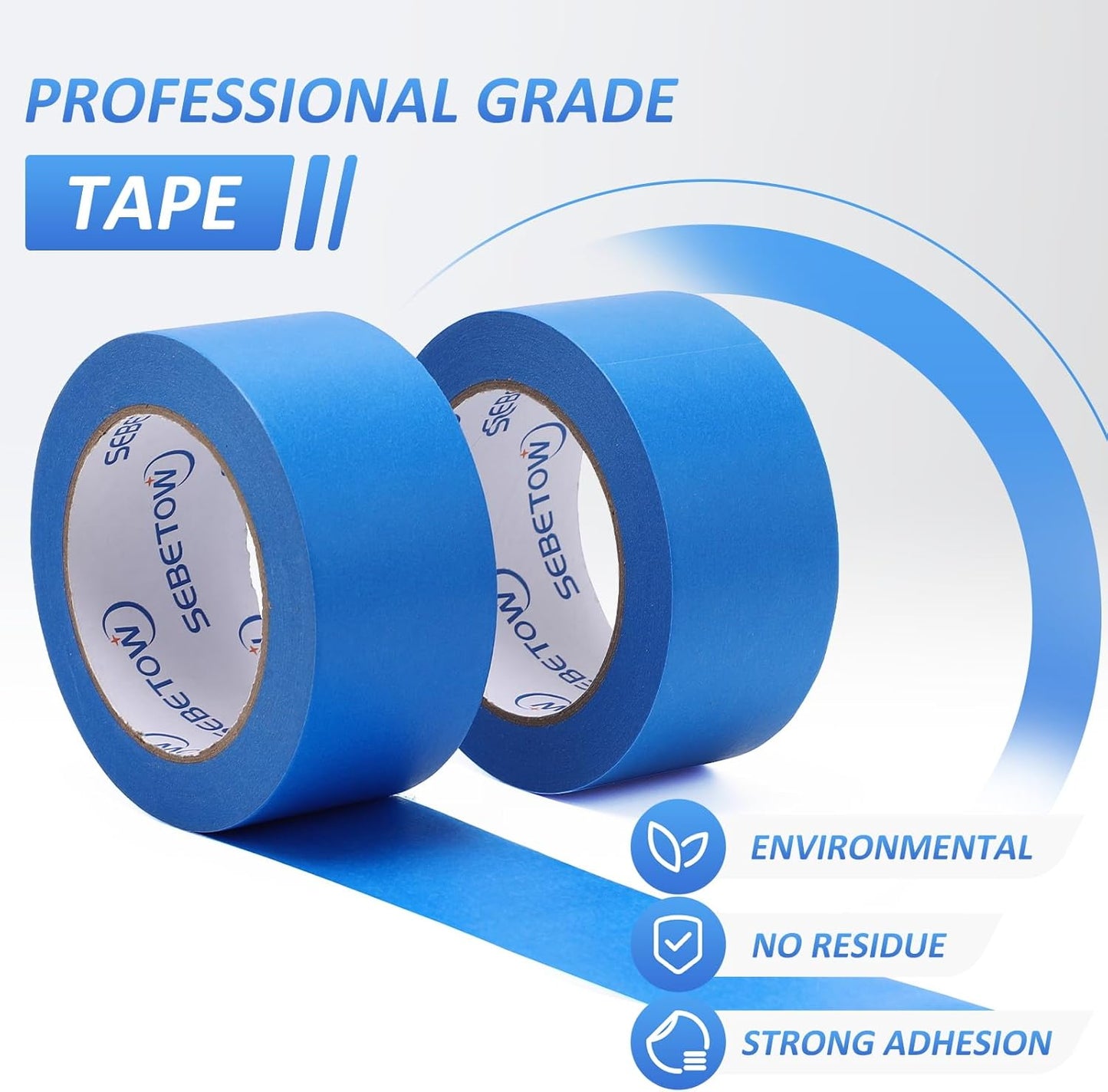 Blue Painters Tape 2 Inch Bulk - Blue Tape for Painting Automotive Walls Packing Removable NO Residue, Paint for Indoors & Outdoors, 2 Inches x 55 Yards x 5 Rolls