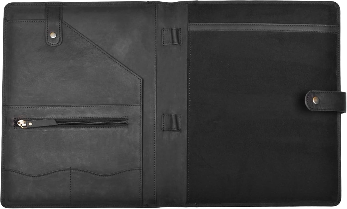 Genuine Leather Portfolio – Sleek Black Professional Organizer & Resume Folder, Antique Leather Business Document Padfolio with Writing Pad, Ideal Gift for Men & Women