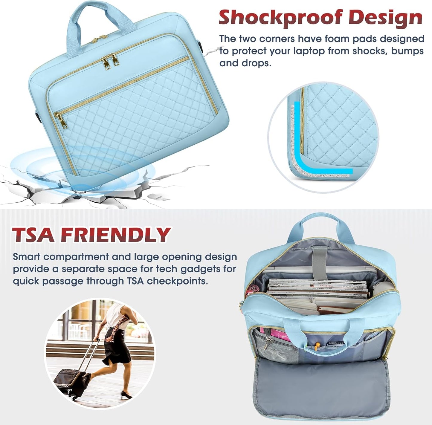 NEWHEY Laptop Bag 17.3 Inch Laptop Briefcase for Women Men Waterproof Shoulder Messenger Bag Large Computer Bag for Business Office Work College, Blue