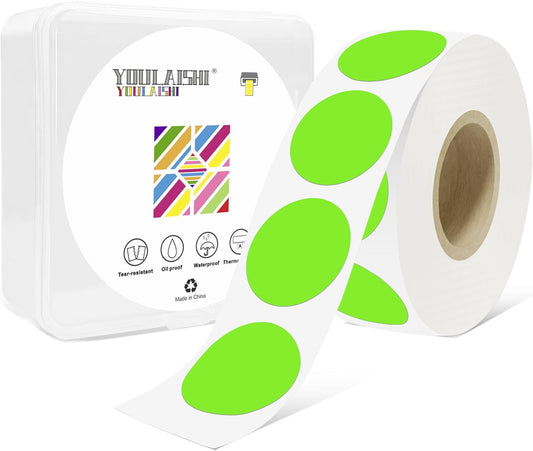 1 Inch Circle Dot Stickers 1000 PCS Color Coding Thermal Labels Dots Writable Printable Small Round Stickers for Office, Classroom, Inventory, Garage, Organizing Storage, DIY, Light Green