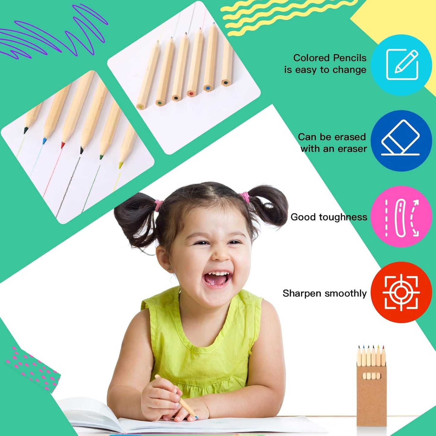 Faccito 600 Packs Mini Drawing Colored Pencils for Kids 3.5 Inch Portable Short Fat 6 Different color Pre Sharpened Pencils in Bulk for Children Painting Classroom School Supplies