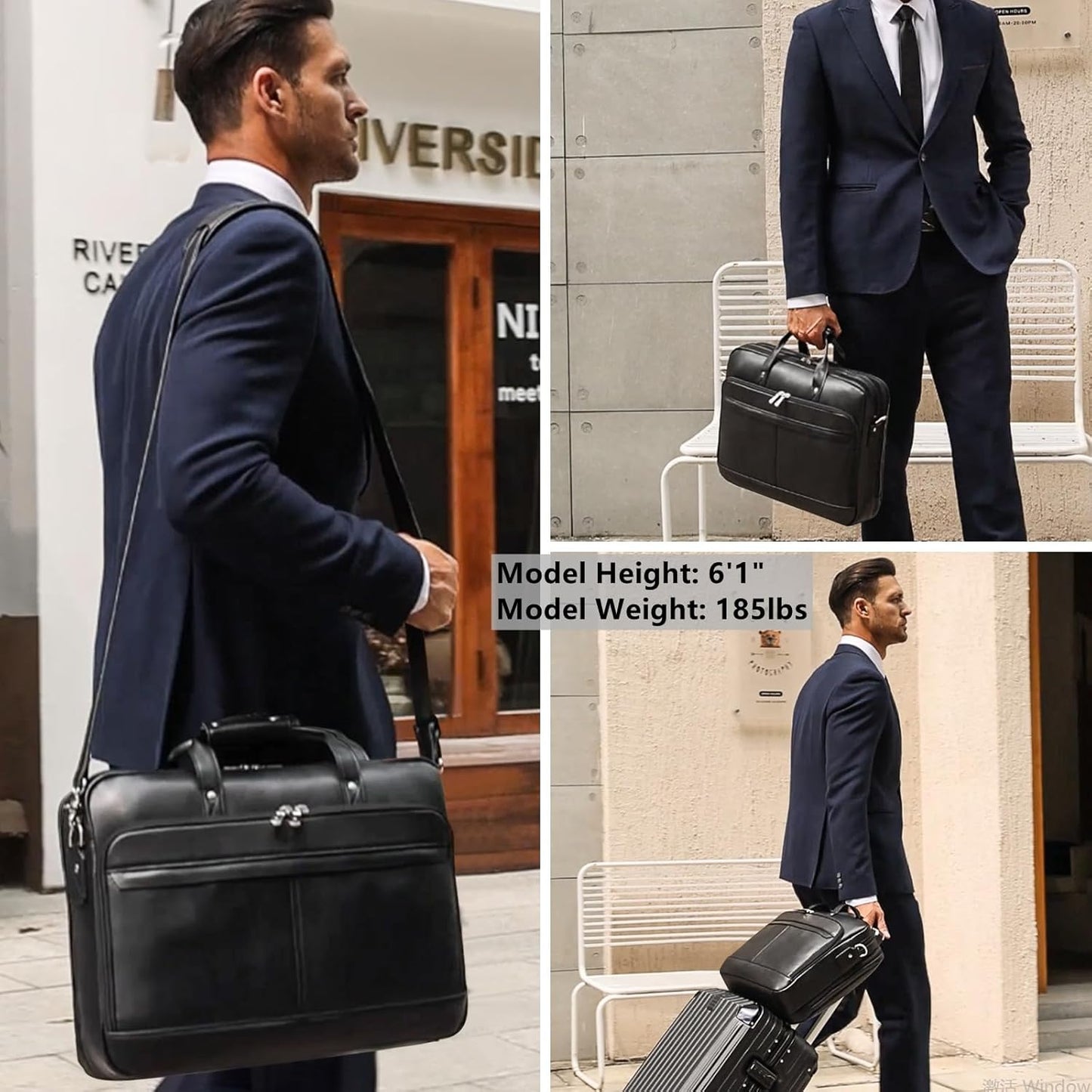 Leather Briefcase for Men 17 Inch Laptop Crossbody Shoulder Messenger Bag Attache Case for Business Travel Work Lawyer