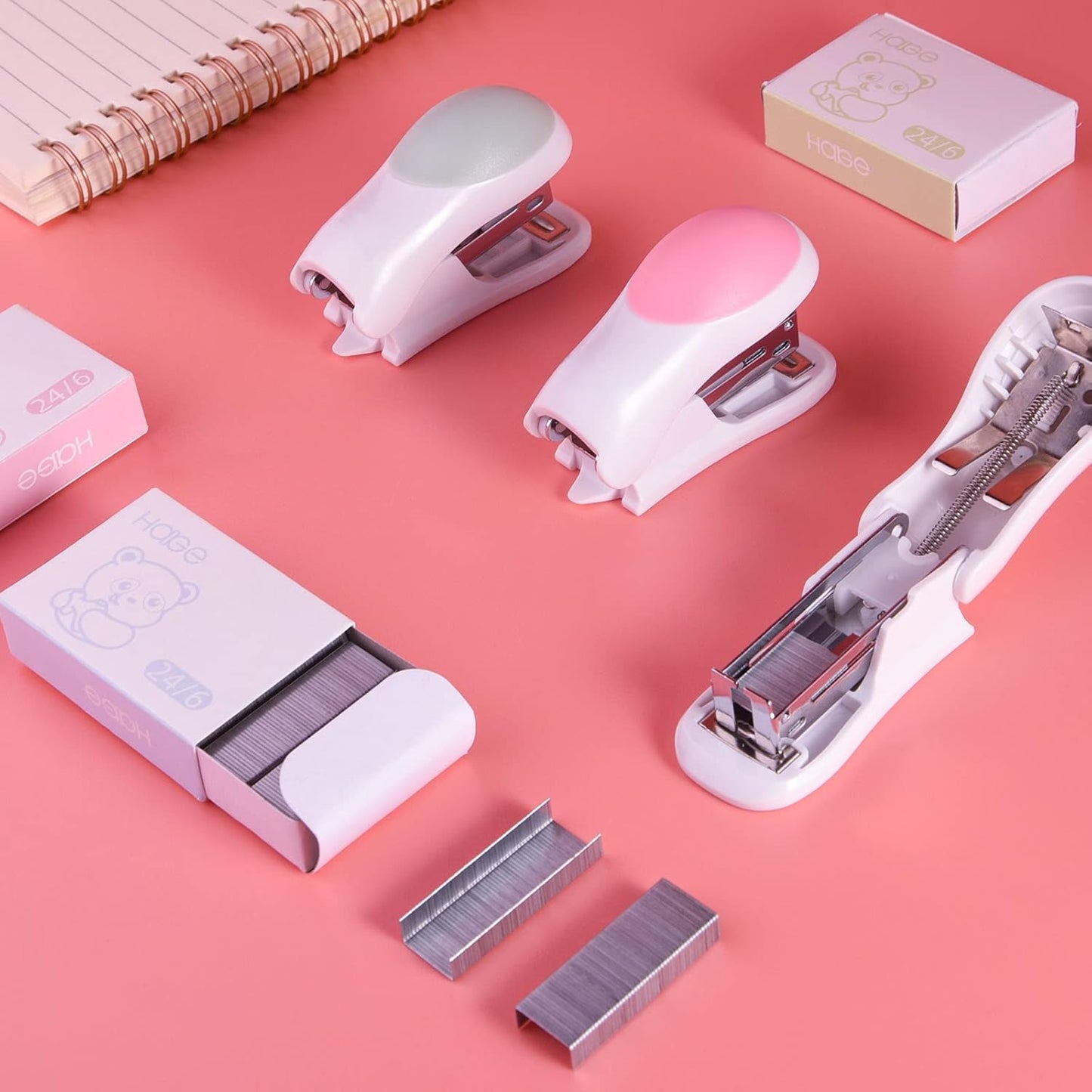 NEBURORA Mini Effortless Desktop Staplers with 400 Standard 26/6 Staples, 2-24 Sheet Capacity, Includes Built-in Staple Remover, Cute Stapler Gift for Student and Office Use, 3 Colors Options (Blue)