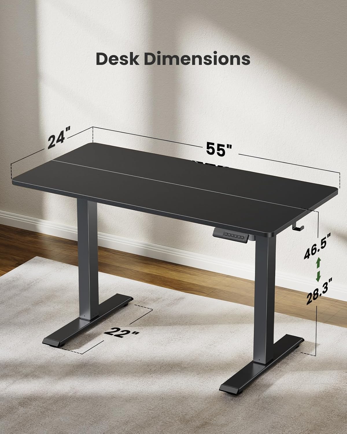 Marsail Electric Standing Desk, Adjustable Height Stand up Home Office Desk Large 55x24 Inch Sit Stand Computer Desk, with 4 Memory Presets, Headphone Hook,Cable Organizer, Black