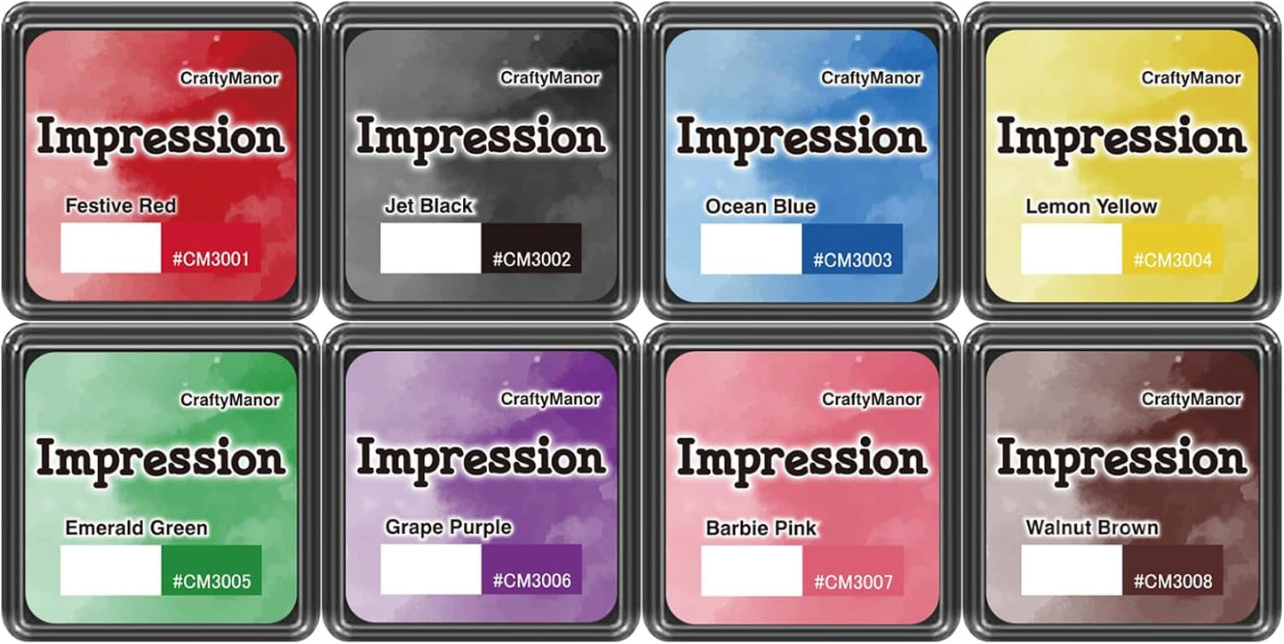 CraftyManor Mini Smudge Ink Pads for Stamps, Water Based Halo Dye Stamp Pad for Scrapbooking, DIY Craft Scrapbook Supplies for Adults (8 Colors)