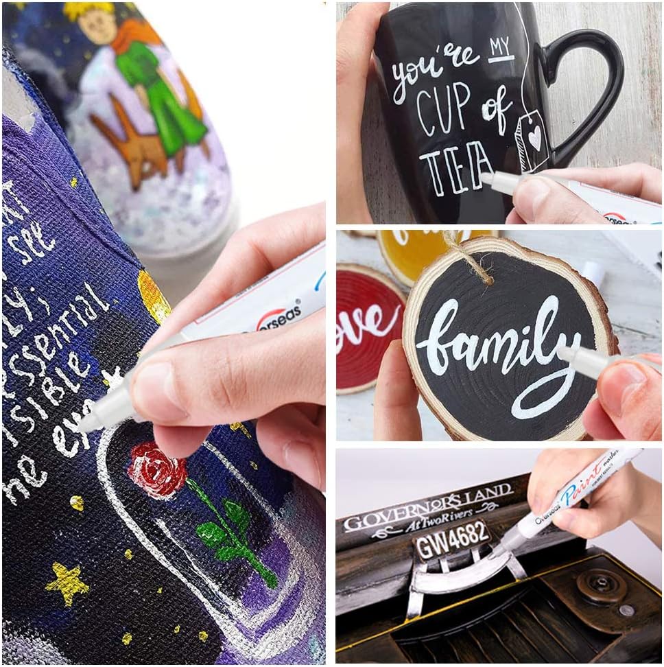 Overseas Paint Marker Pens - 5 Pack Permanent Oil Based Paint Markers, Metallic, Medium Tip, Quick Drying, Waterproof, Assorted Colors Marker for Metal, Rock, Wood, Plastic, Canvas, Glass, Rubber