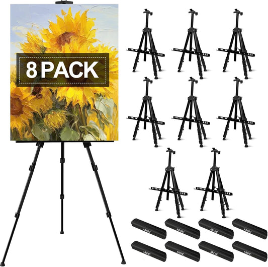 AROIC 8 Pack Painting Display Easel Stand Portable Adjustable Metal Tripod Artist Canvases Height from17to66Inch Extra Sturdy forTable-Top/Floor Painting, Drawingand Displaying,Black with8Storage Bag