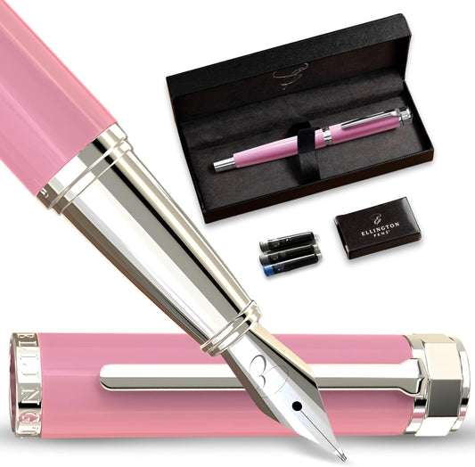Luxury Fountain Pen Set- Fountain Pens for Writing - Smooth Extra Fine Nib - Includes Refillable Ink Converter, 3 Ink Cartridges [Black & Blue], Gift Box - Elegant Calligraphy