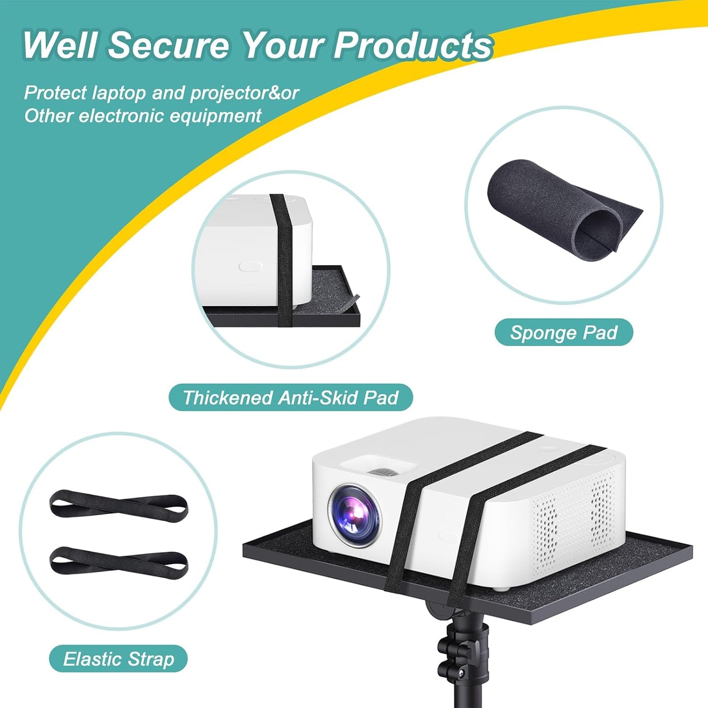 2 Shelves Projector Stand Tripod, Mobile Laptop Cart on Wheels Projector Tripod Stand Adjustable Height 45 to 64 Inches, Overbed Table with Wheels, Rolling Laptop Floor Stand for Couch