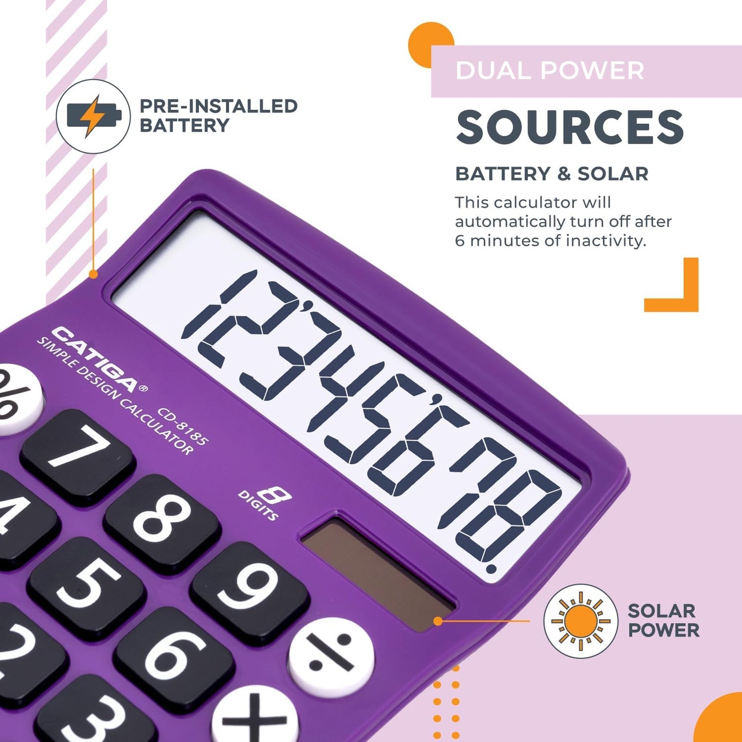 CATIGA Desktop Calculator 8 Digit with Solar Power and LCD Display, or Home, Office, School, Class and Business, 4 Function Small Basic