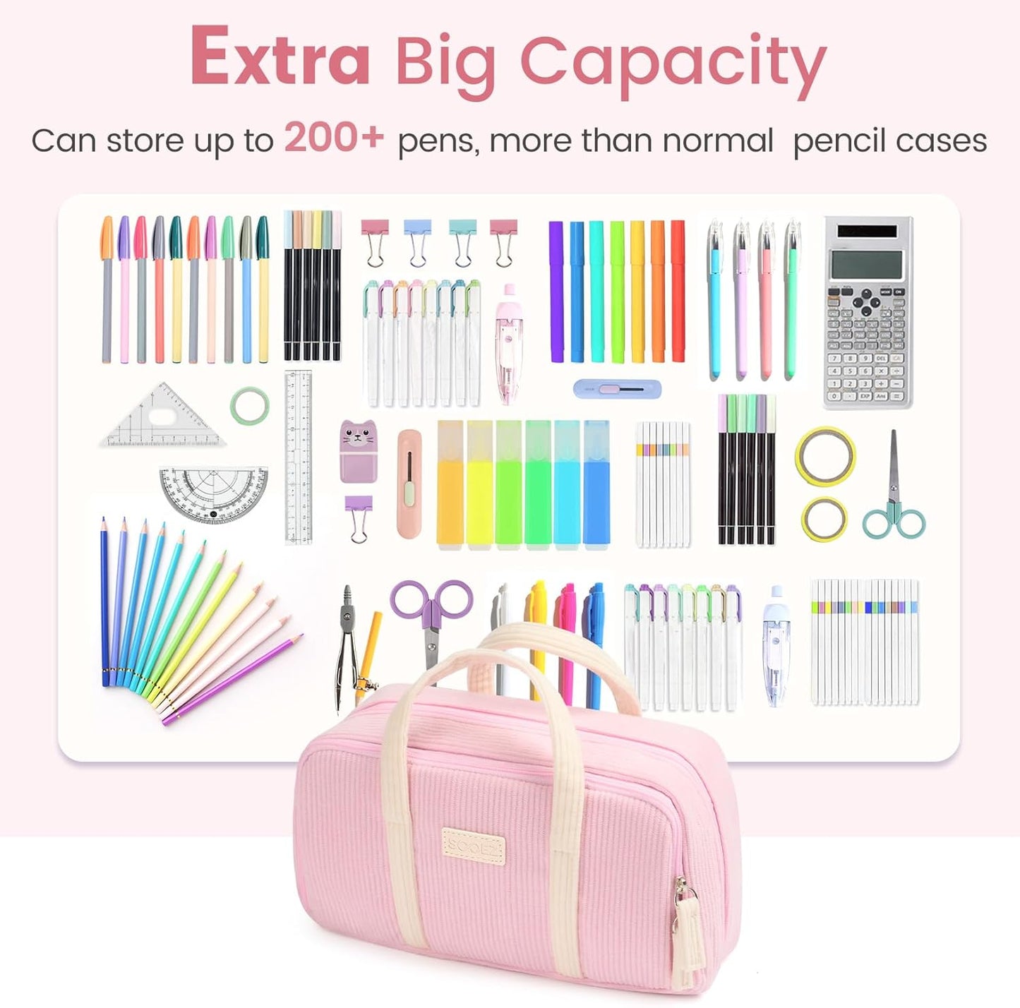 Sooez Large Pencil Case Pouch, Extra Big Pencil Bag with 5 Compartments, Pen Case Wide Opening, Soft Corduroy Pen Bag Organizer with Zipper, Cute Aesthetic School Supplies for Teen Girls, Brown