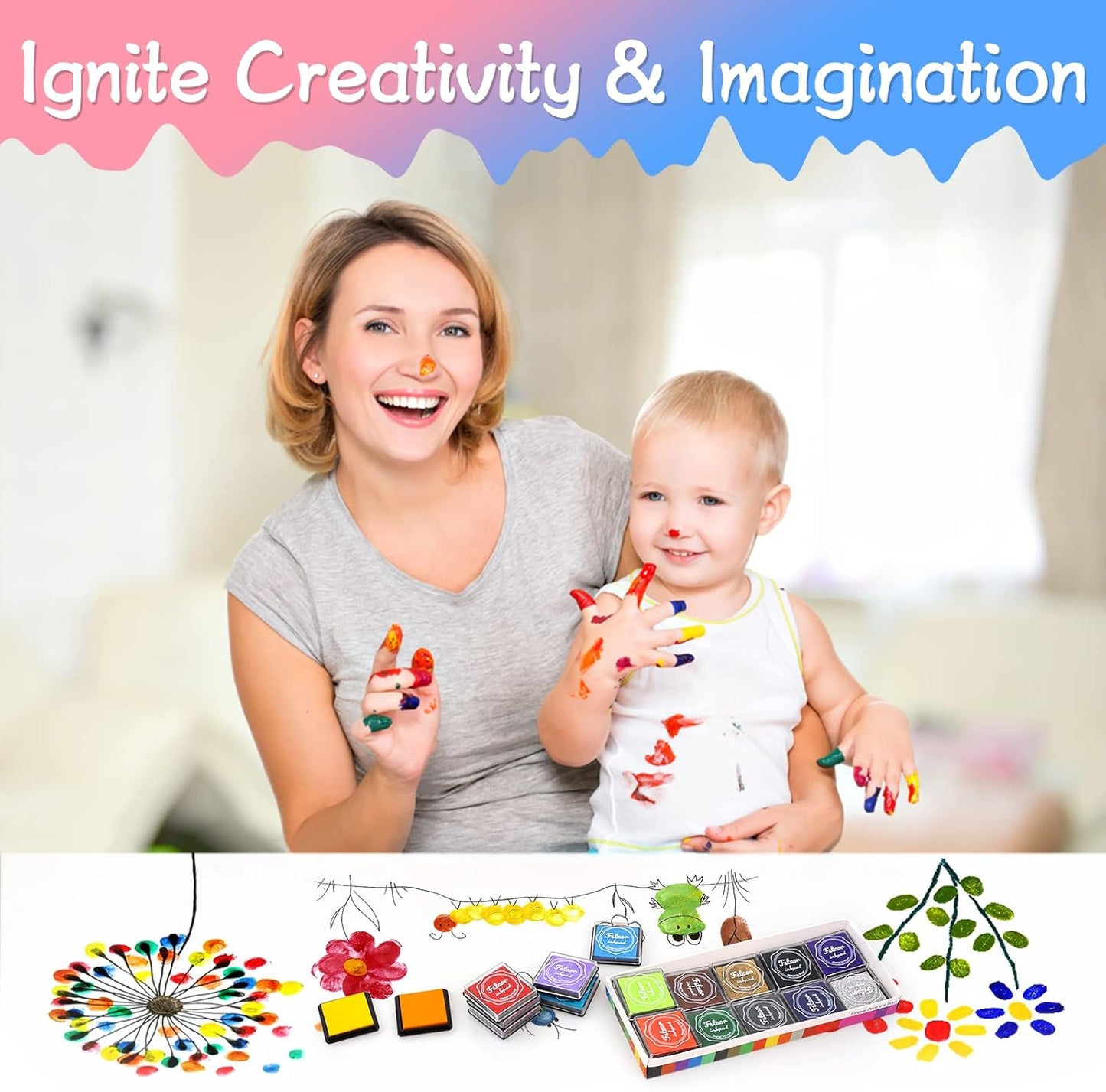 Fstaor 20 Colors Washable Ink Pads for Kids Rubber Stamps, Finger Print Crafts Stamp Pad for Kids, Paper, Scrapbooking, Fabric,Wood (Pack of 20)