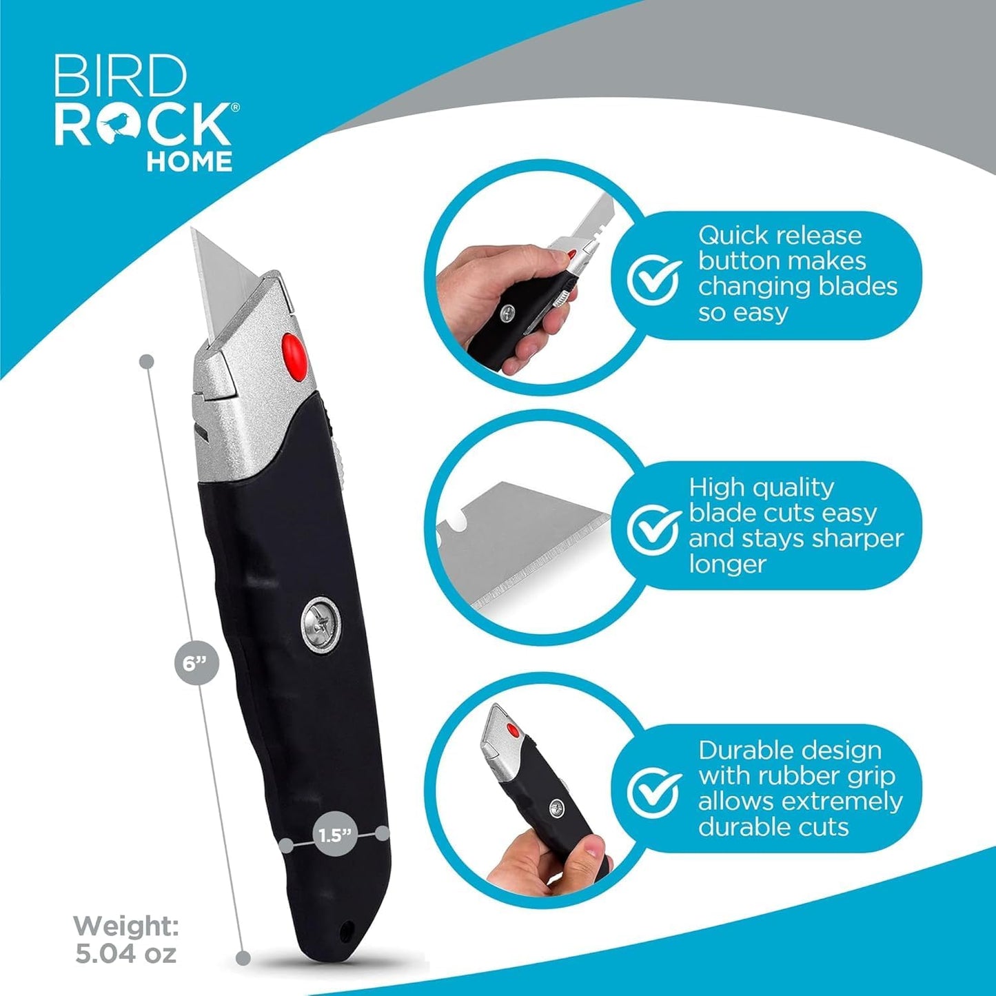 INTERNET'S BEST Premium Utility Knife | Retractable Box Cutter with Rubber Handle | Heavy-Duty Cutting for Cardboard, Carpet, Plastic | Retractable Blade | Includes 1 Razor Knife & Extra Blades