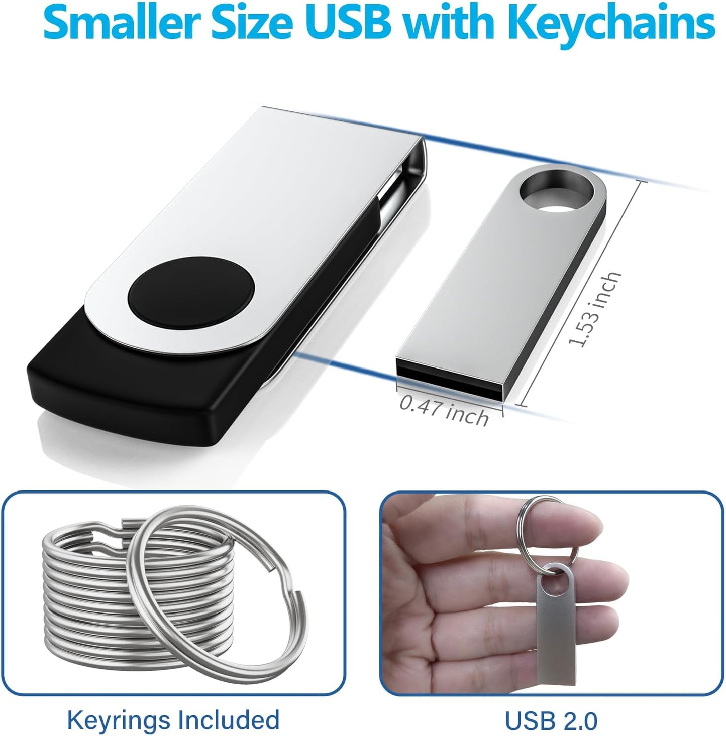 ABLAZE 1GB Flash Drive 10 Pack, Metal USB 2.0 Thumb Drives with Keychains USB Sticks Pendrives (Sliver)