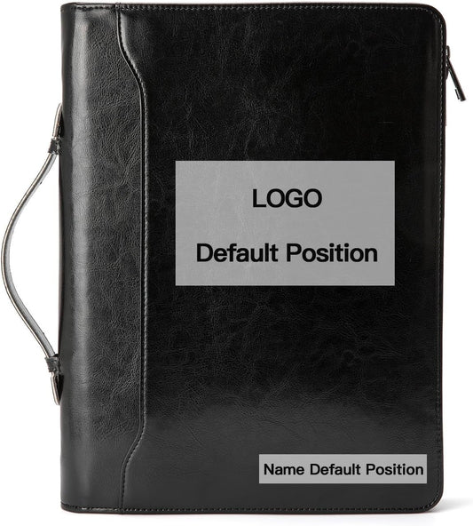 Personalized Vegan Leather Portfolio with Hidden Handle, Front Pocket, Custom Business Padfolio Tablet/13” Laptop Organizer, Professional Executive Document Folio, Black