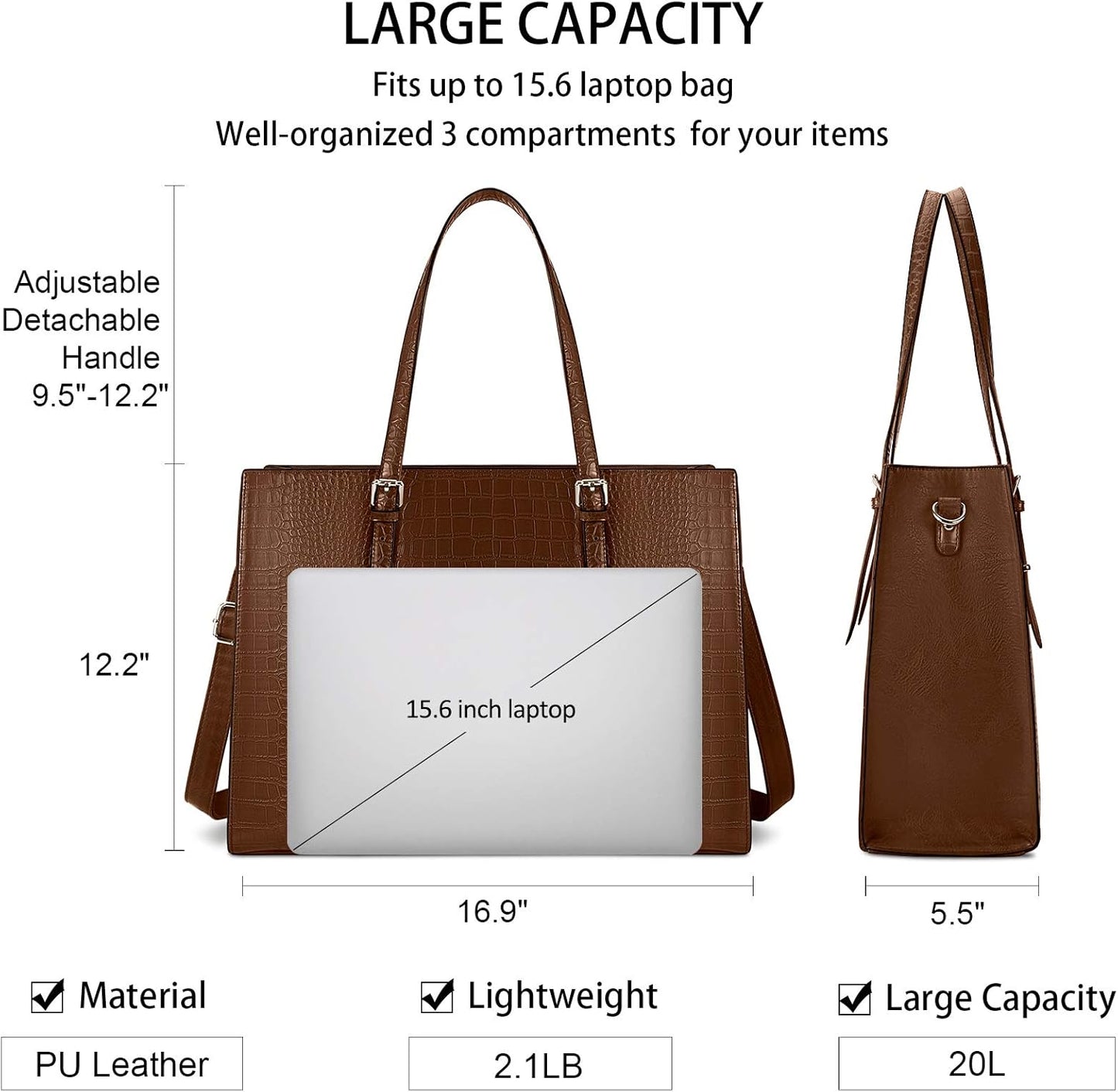 Laptop Bag for Women 15.6 Inch Laptop Tote Bag Leather Classy Computer Briefcase for Work Waterproof Handbag Professional Shoulder Bag Women Business Office Bag Large Capacity Coffee