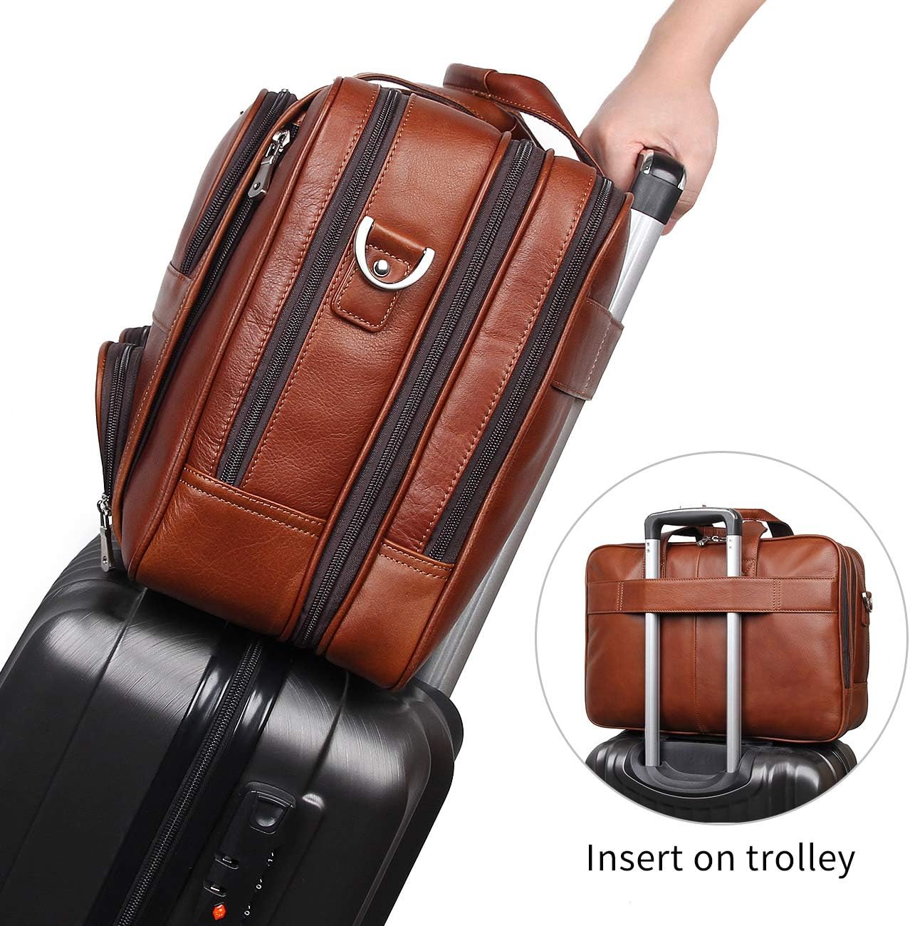 Augus Business Travel Briefcase Genuine Leather Duffel Bags for Men Laptop Bag fits 15.6 inches Laptop