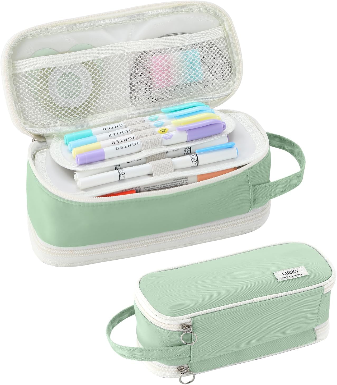 Pencil Case Large Zipper Pencil Pouch for Girls Kids Teens Adults Aesthetic Pencil Bag Stationery Organizer Pencil Case with Handle for School Green