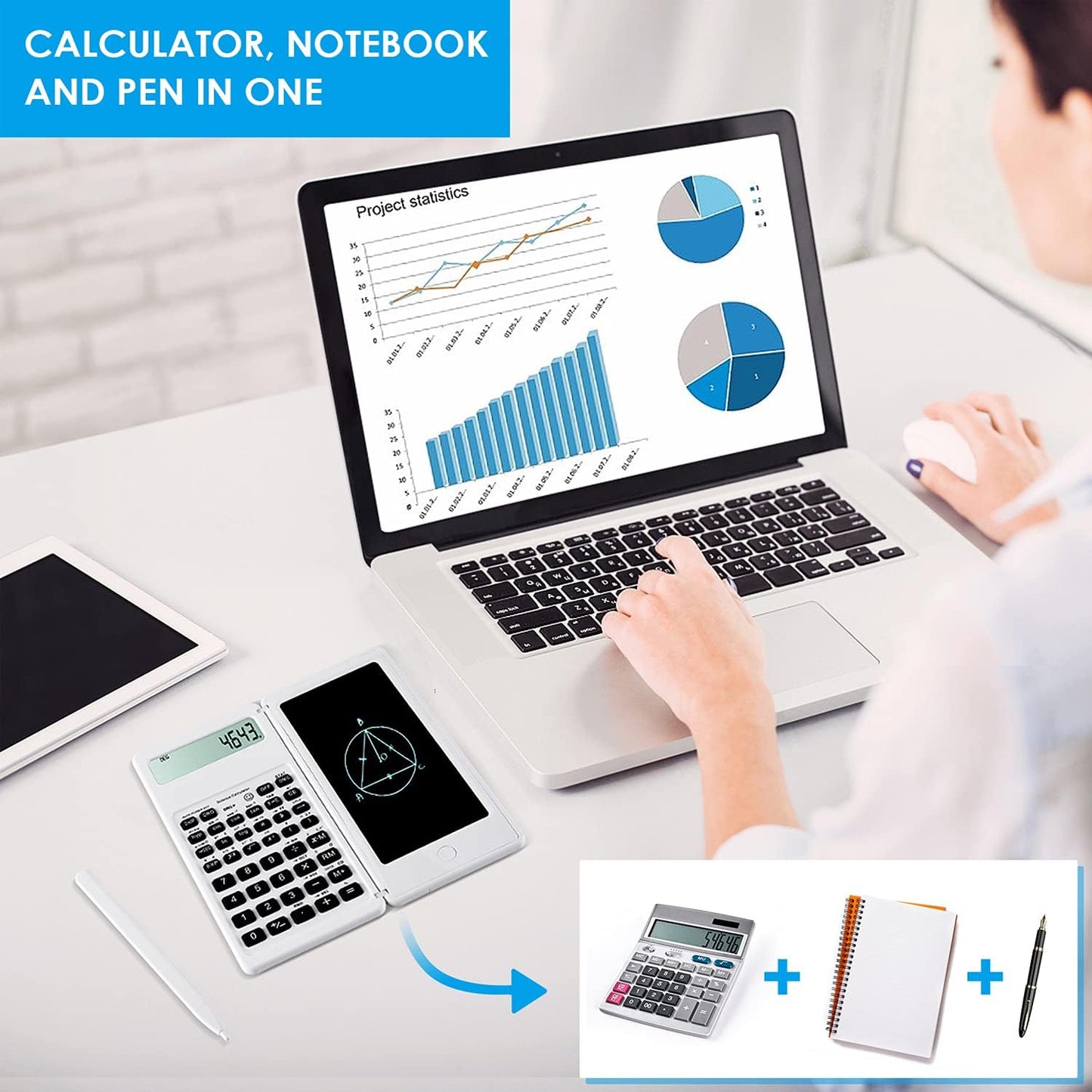 Scientific Calculators for Students, White Math Calculator with Notepad,10-Digit Large Screen, Classroom Must Haves for Middle High School Supplies & College (White)