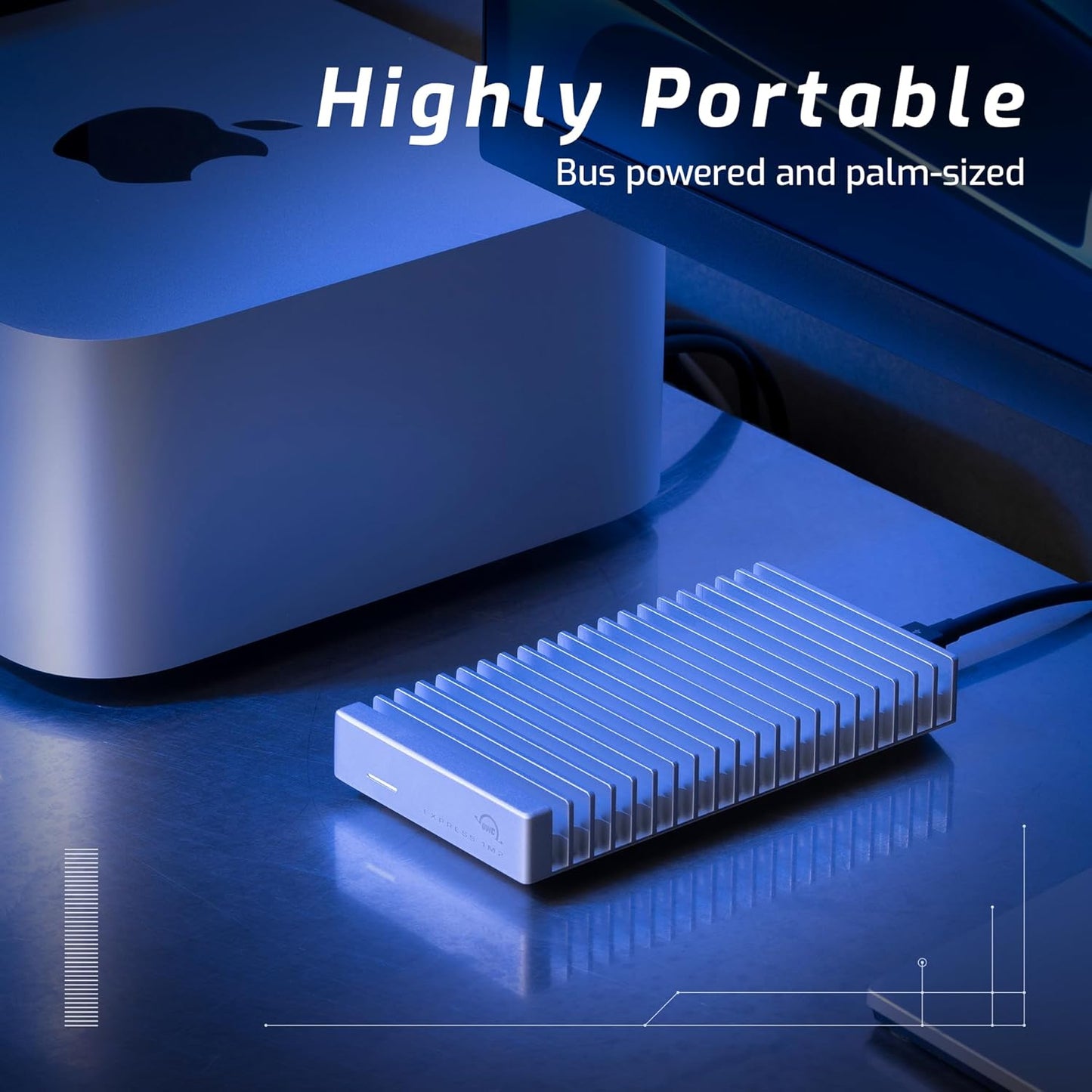 OWC 2TB Express 1M2 40Gb/s Portable NVMe SSD USB4 (Thunderbolt Compatible/USB-C) Ultra Fast External SSD Drive with Aluminum Heat Sink Enclosure