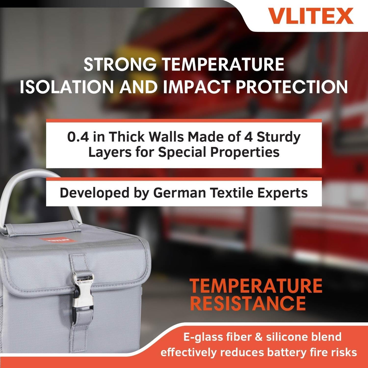 Lithium Battery Storage Box L (Large) | Engineered in Germany | Fireproof E-Fiberglass & Silicone Blend | Certified Lipo Safe Bag Container