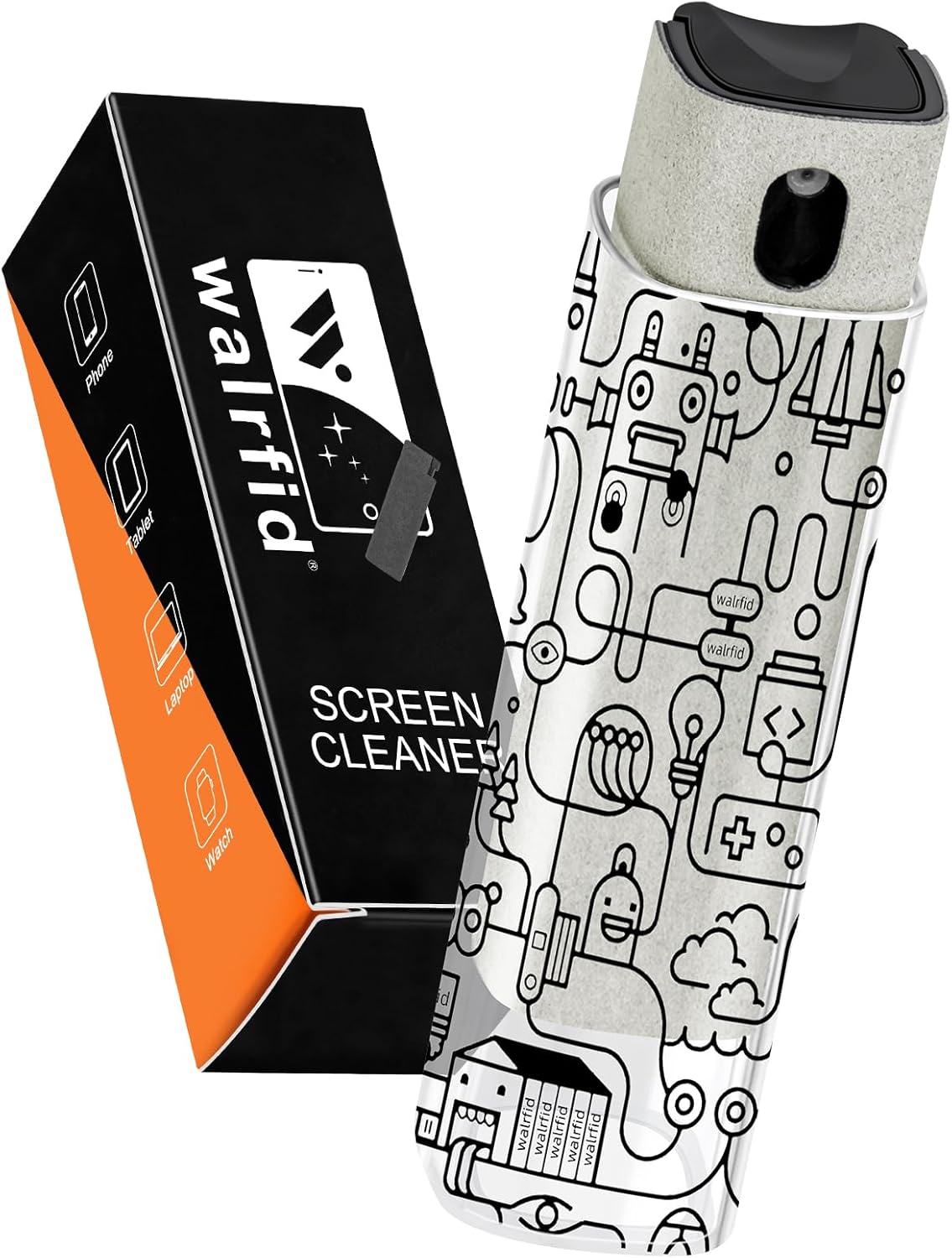 walrfid Laptop Screen Cleaner, Car Screen Cleaner Spray and Wipe, Phone Cleaning Kit for Electronic Computer, iPad, iPhone, MacBook, TV, Monitor, Tablet, Car Display, with Black Graffiti Case - Cream