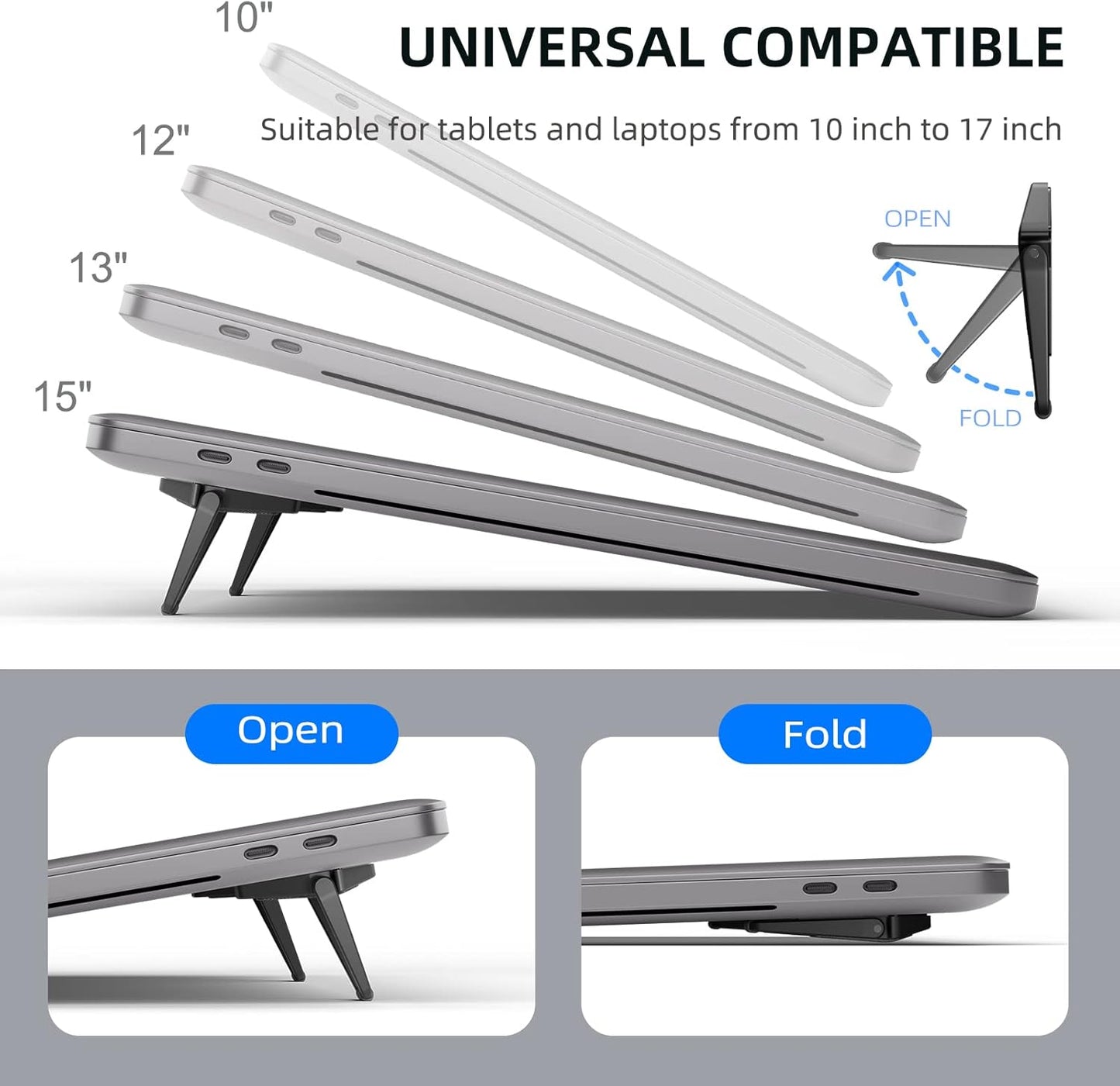 Laptop Stand for Desk, Portable Anti-Slip Keyboard Riser, Zinc Alloy Keyboard Stands, Computer Stand Compatible with MacBook Air/Pro, 10-15.6 Inches Laptops and Keyboards (Black)