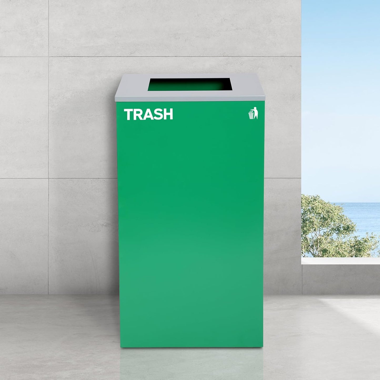 Alpine Industries Square Lid 29 Gallon Sturdy Steel Cube Recycling Container, Square Opening - 3 Color Cans Available Sold Separately (Lid Square Opening)