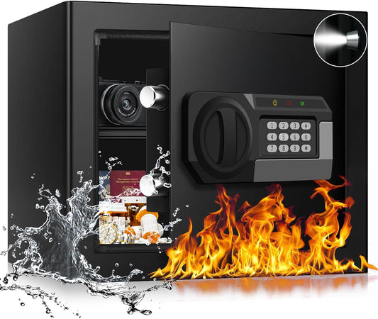 1.8 Cubic Feet Small Personal Safe for Home Use, Anti-theft Fireproof Lock Box with Programmable Keypad, Spare Keys and Removable Shelf, Digital Home Security Safe for Money Documents Medicines