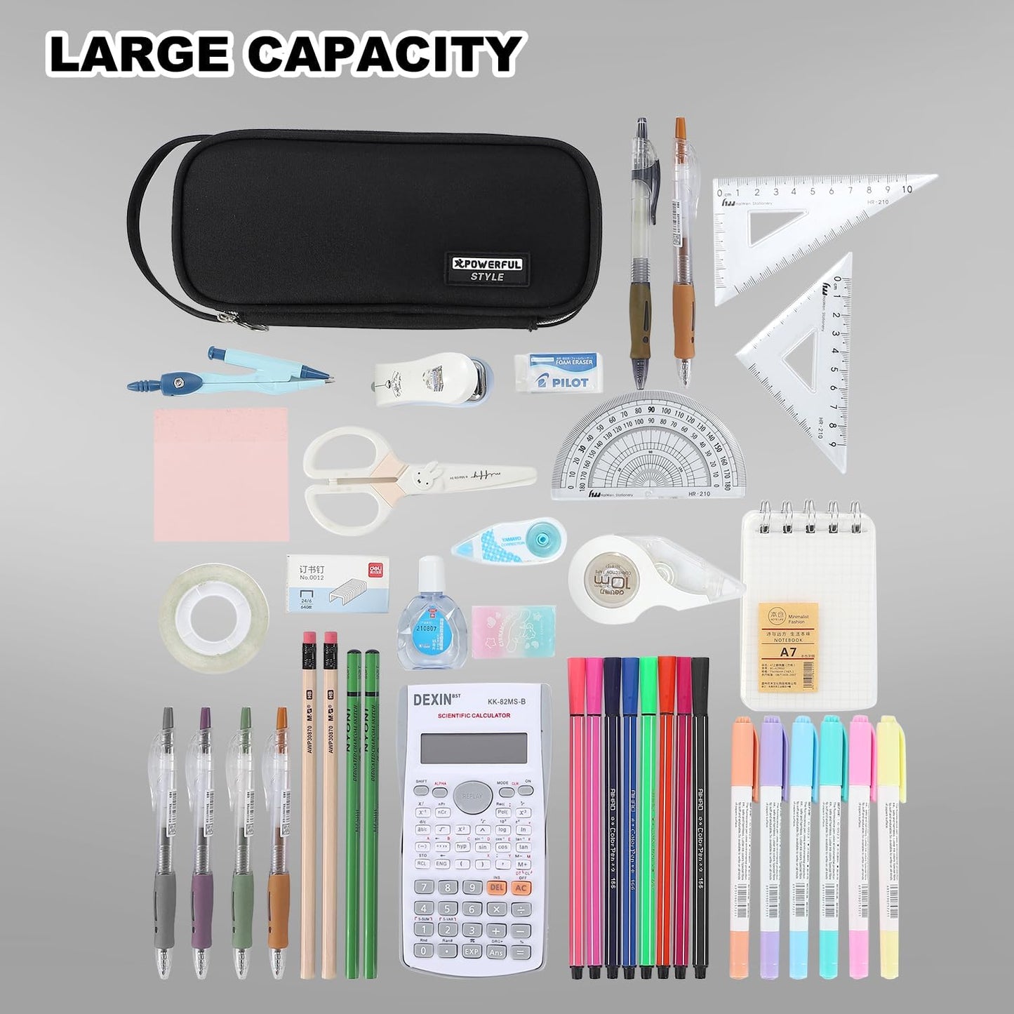 Pencil Case Large Zipper Pencil Pouch for Girls Kids Teens Adults Aesthetic Pencil Bag Stationery Organizer Pencil Case with Handle for School Black