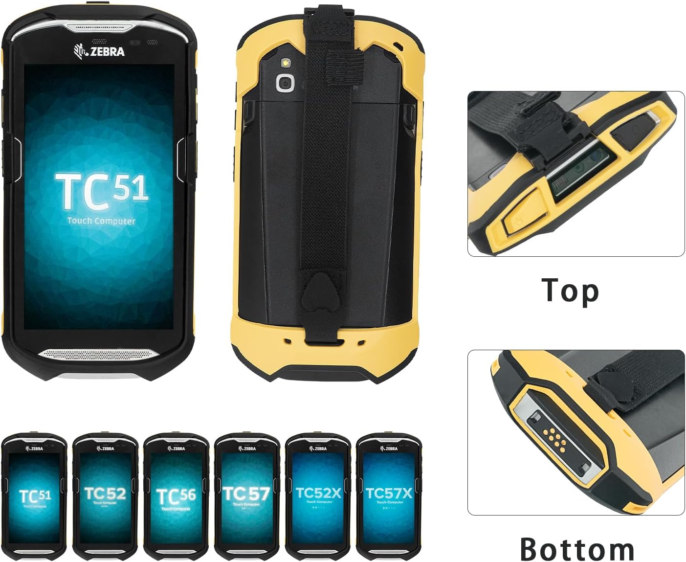 Protective Cover Bumper Case Rugged Boot with Hand Strap for Zebra TC51 TC510K TC52 TC56 TC57 (Black+Yellow)
