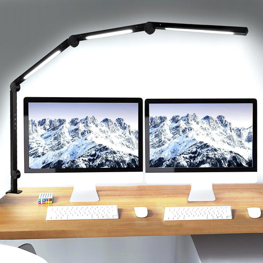 LED Desk Lamp with Clamp & Flexible Arm - 3 Light Sources, 4 Color Modes & 5 Brightness Levels, Eye-Caring Table Light with Memory Function
