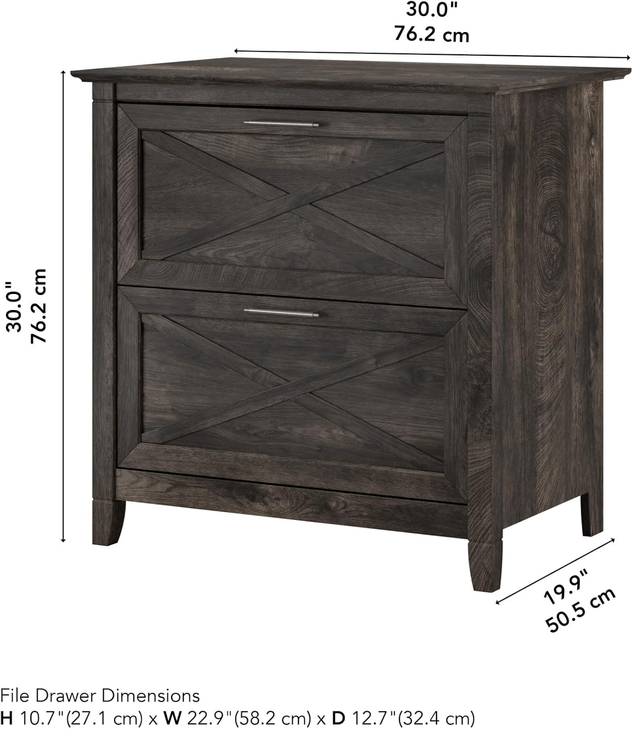 Bush Furniture Key West 2 Drawer Lateral File Cabinet in Dark Gray Hickory | Document Storage for Home Office | Accent Chest with Drawers