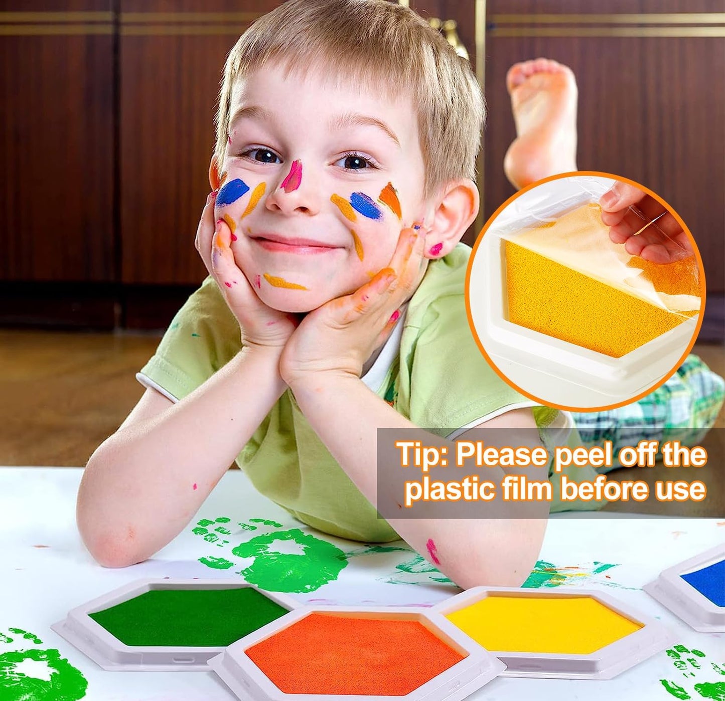 7"x8" Large Ink Pads for Kids - Handprint Footprint Size Rainbow Stamps Pad, Safe & Washable Ink Pad for Fingerprint Painting Card Making Stamp Crafting Paper Wood Fabric Scrapbook Kids Birthday Gifts