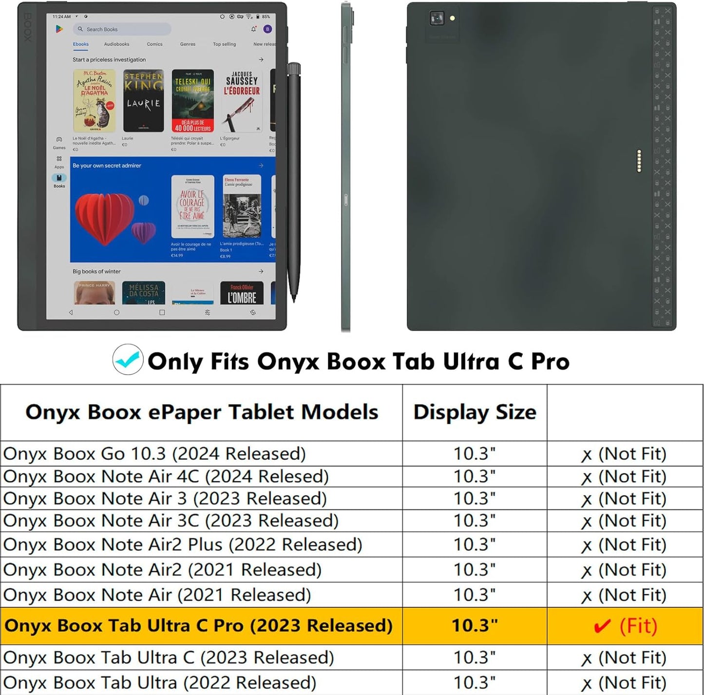 BOZHUORUI Case for 10.3" Boox Tab Ultra C Pro ePaper Tablet | with Sleep/Wake | Magnetic Adsorption | Pen Clasp Design | Thin & Light | PU Leather Smart Cover (Pine Green)