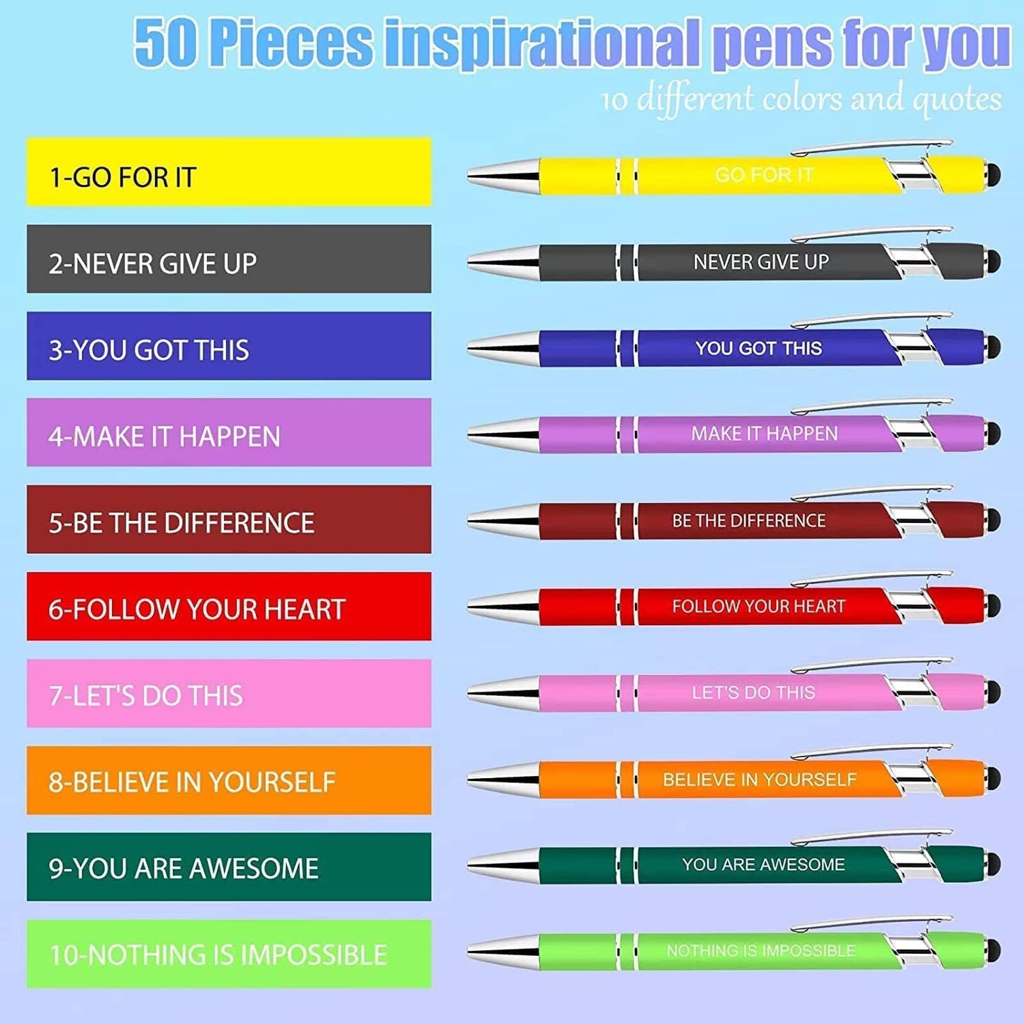 100 Pcs Inspirational Pens - Motivational Ballpoint Bulk Pens with quotes Stylus Tip Gifts for School Coworkers Office Supplies Black Ink